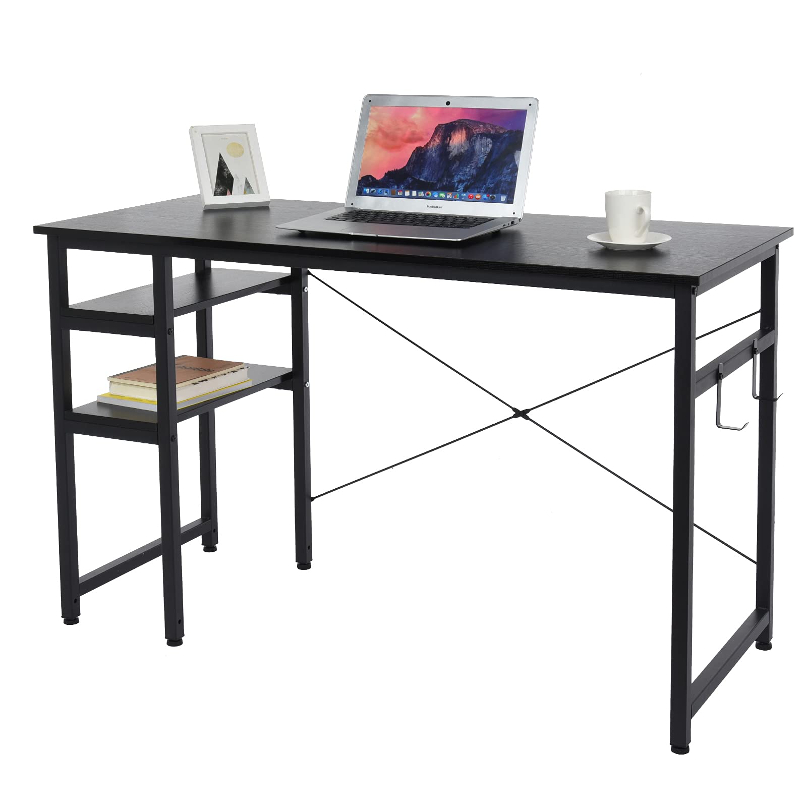 40 Inch Modern Computer Desk with 2-Tier Shelves - Small Writing Desk for Bedroom, Home Office & Study | Space-Saving Laptop Workstation with Storage | Perfect for Small Spaces, Dorm Rooms & Multiple Work Scenes