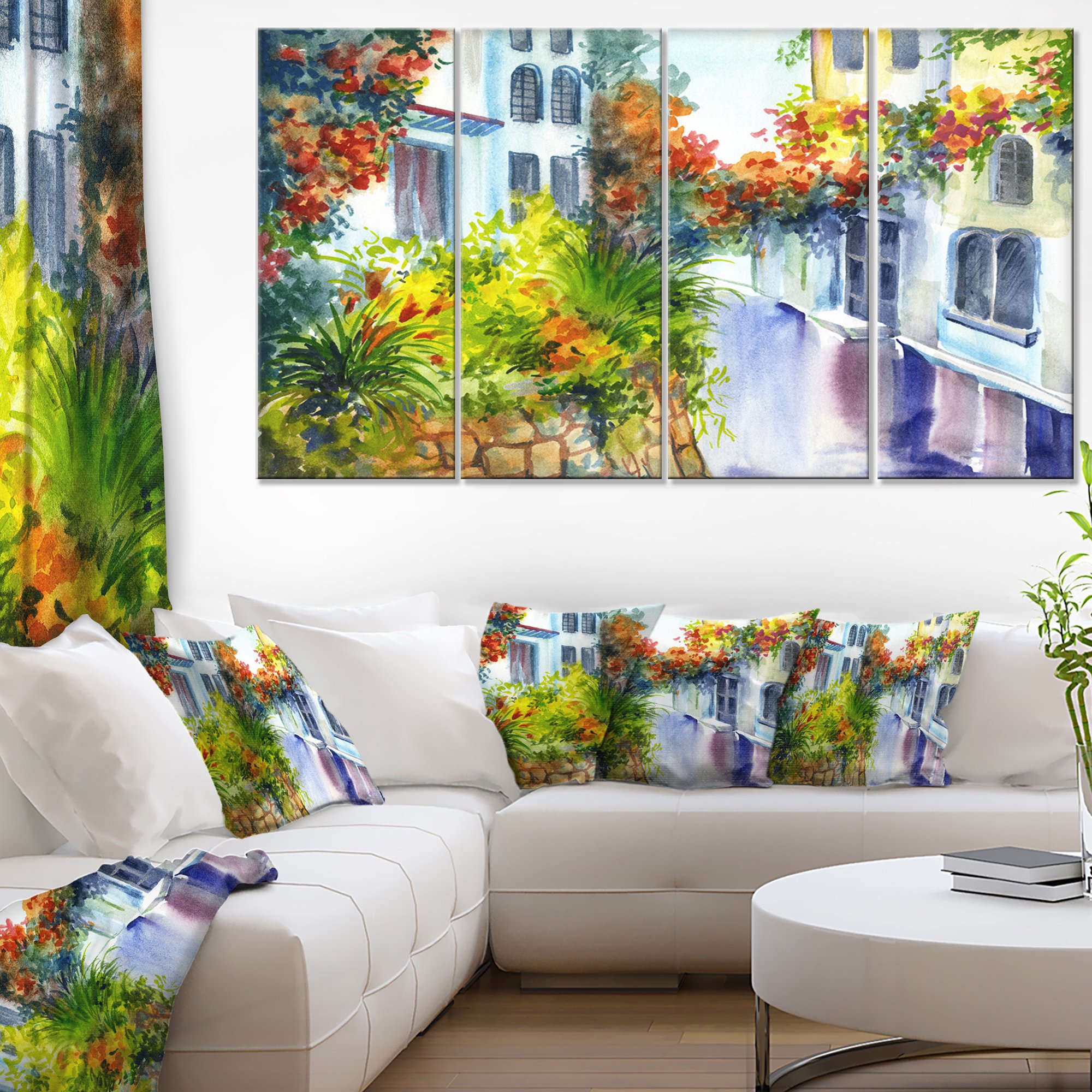 Designart Floral Landscape Canvas Wall Art Print - House Garden Scenery Photography for Living Room & Bedroom Decor
