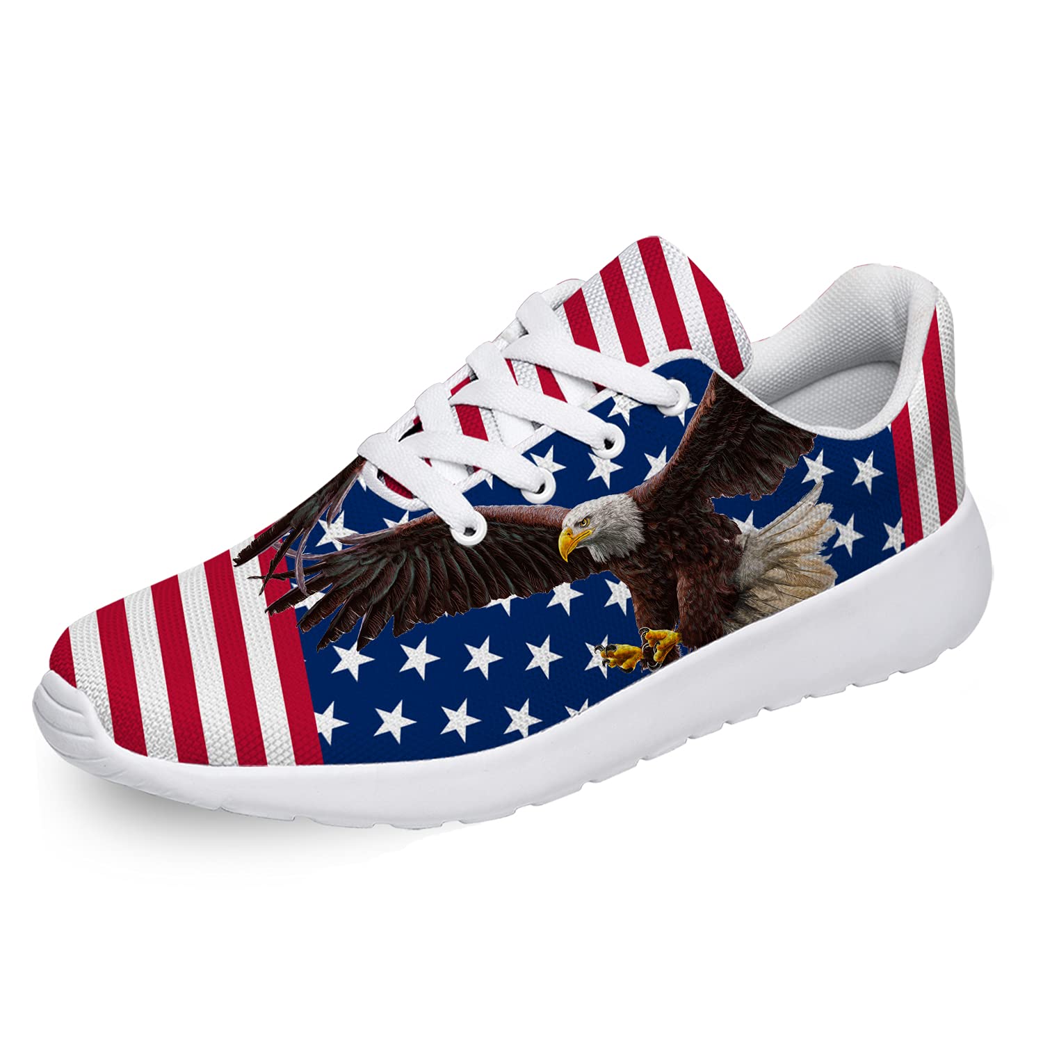 USA Flag Patriotic Running Shoes for Men & Women - Comfortable Walking Tennis Sneakers with Eagle Design, 4th of July Jogging Shoes (Size 5 Men/7 Women White) - Perfect for Independence Day, Outdoor Sports & Casual Wear