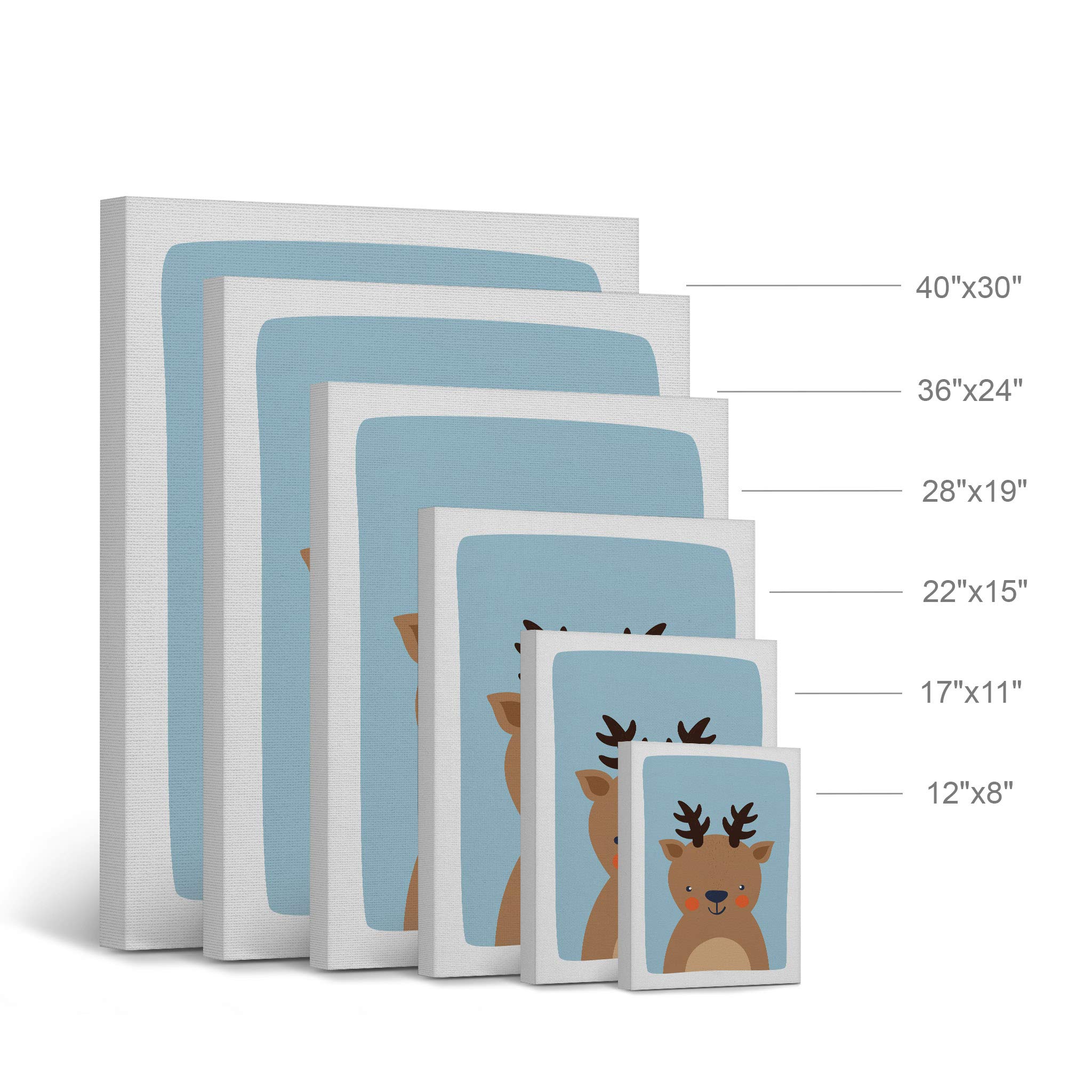 Cute Deer Blue Background Canvas Print - Smile Art Design Nursery Wall Art for Kids Room, Baby Room Decor, Ready to Hang 22x15 - Perfect for Nursery, Playroom & Children's Bedroom Decor - Made in USA