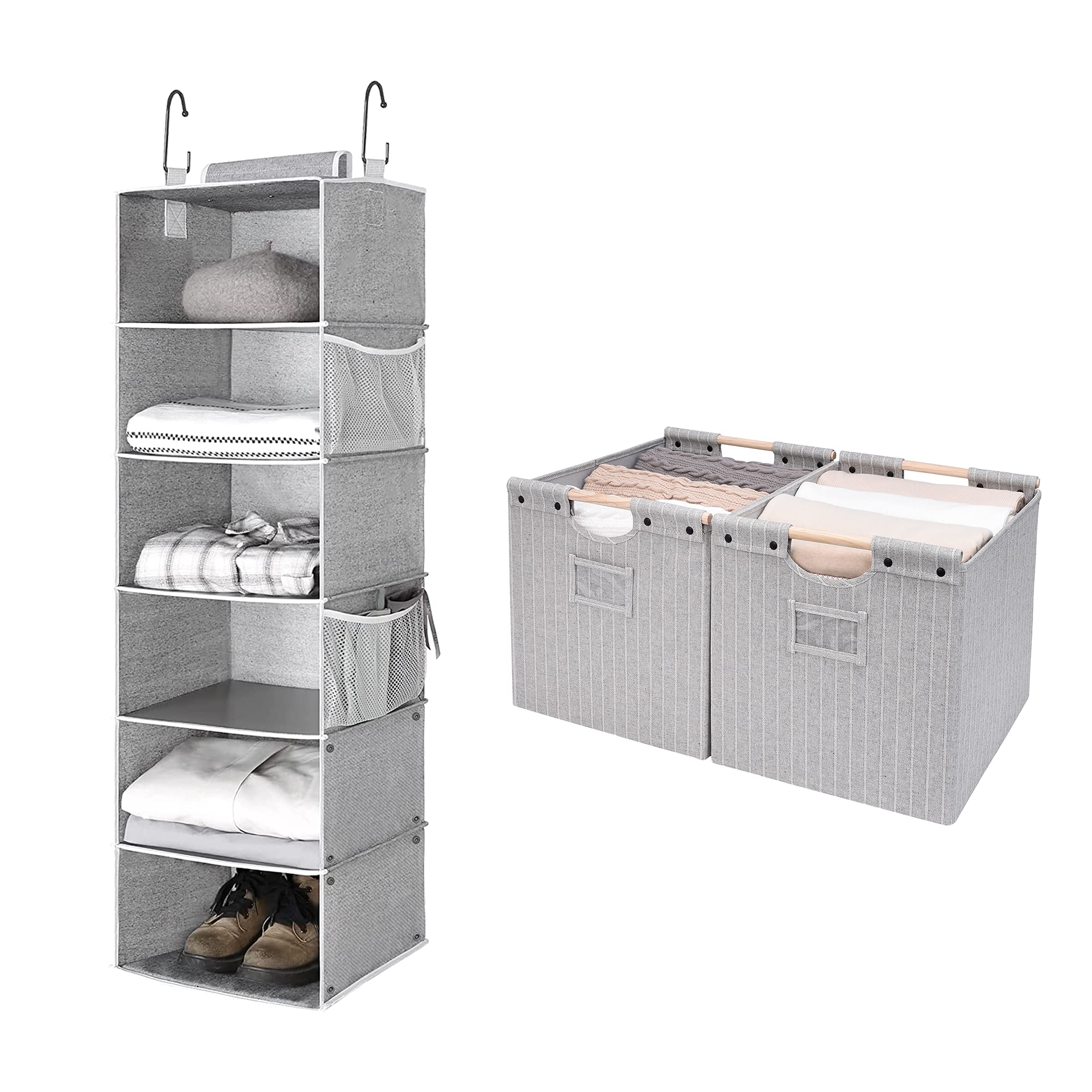 StorageWorks Storage Bin & Hanging Closet Organizer Set - Space Saving Home Organization Solution for Bedroom, Closet, Bathroom & Office