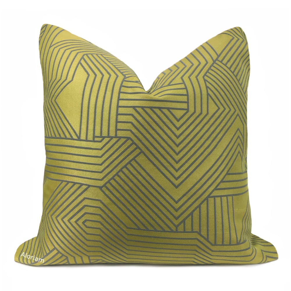 Zachary Chartreuse Green & Gray Striped Pillow Cover - Soft Decorative Throw Pillow Case for Sofa, Bed, Couch & Home Decor