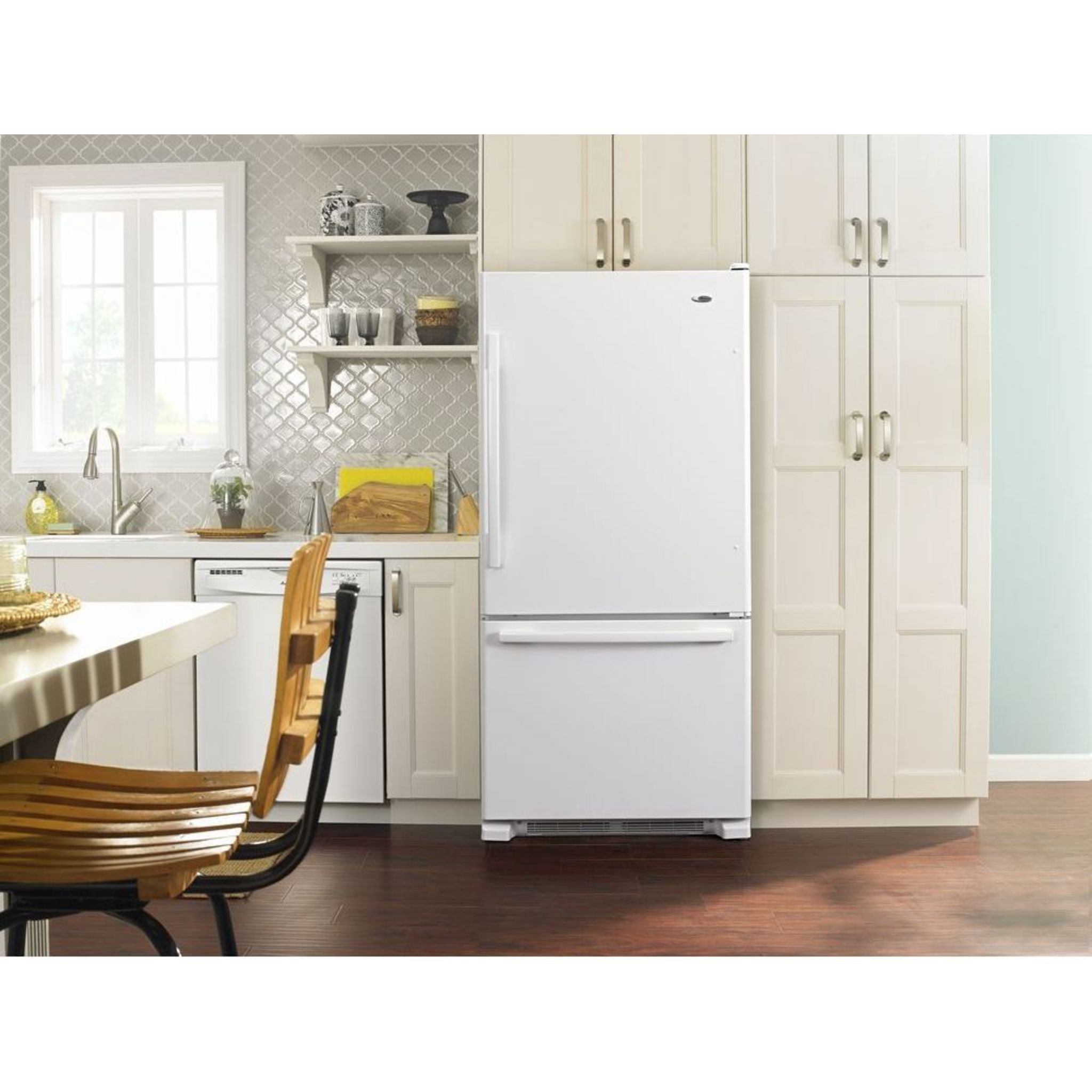 Amana ABB2224BRW 24-Inch Bottom Mount Refrigerator in White - Energy Efficient, Spacious Design for Kitchens, Apartments & Small Spaces