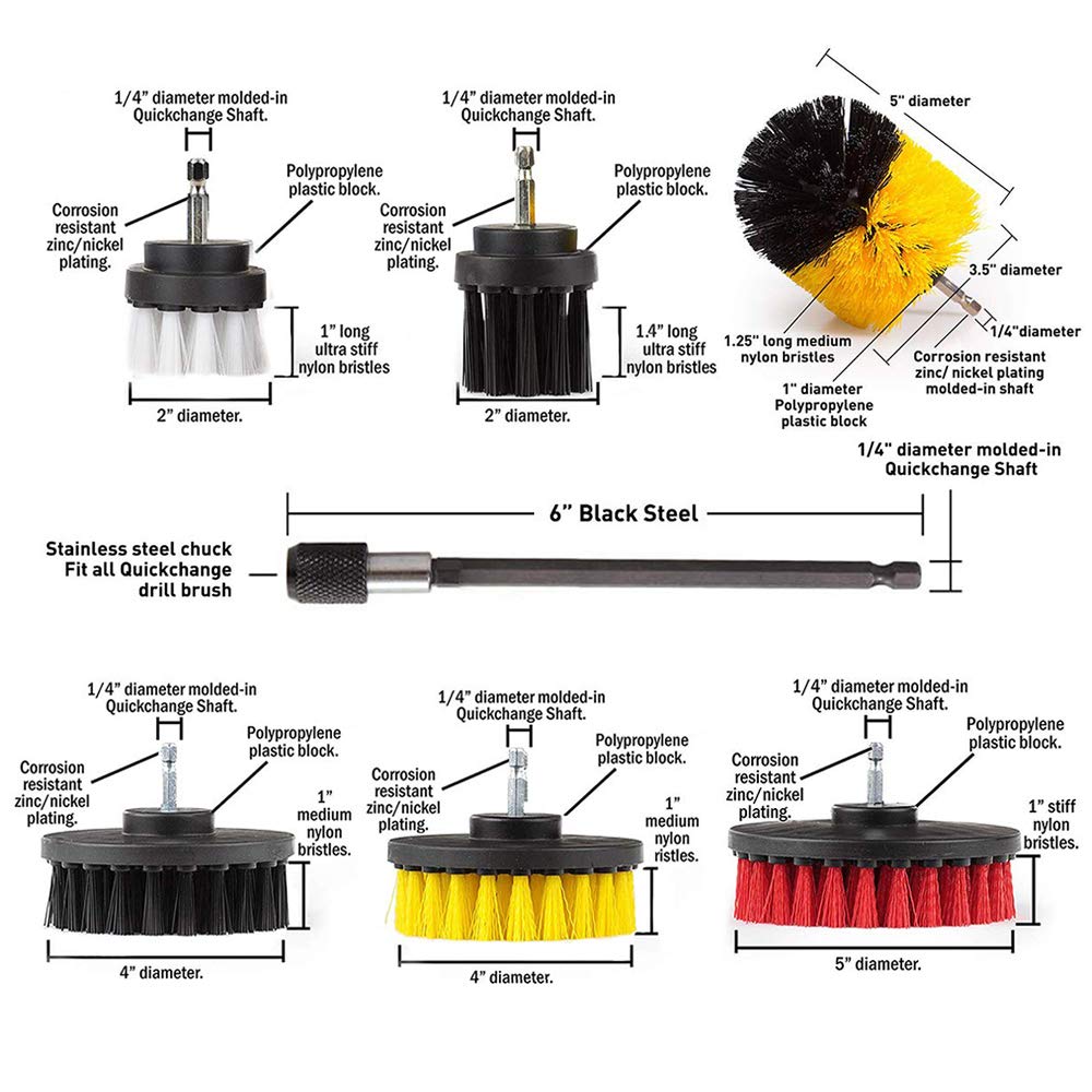 Power Scrubber Drill Brush Cleaning Kit - 20 Pack Heavy Duty Scouring Pads for Tile, Grout, Car Wheels, Bathroom & Kitchen - Extendable Long Handle Cleaner & Polisher for Pool, BBQ, and Tough Stains