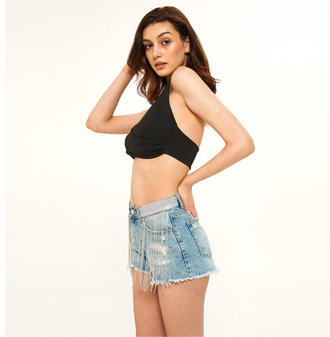 High Waist Light Blue Denim Shorts with Tassels - Women's Summer Fashion Shorts for Beach, Vacation & Casual Outfits