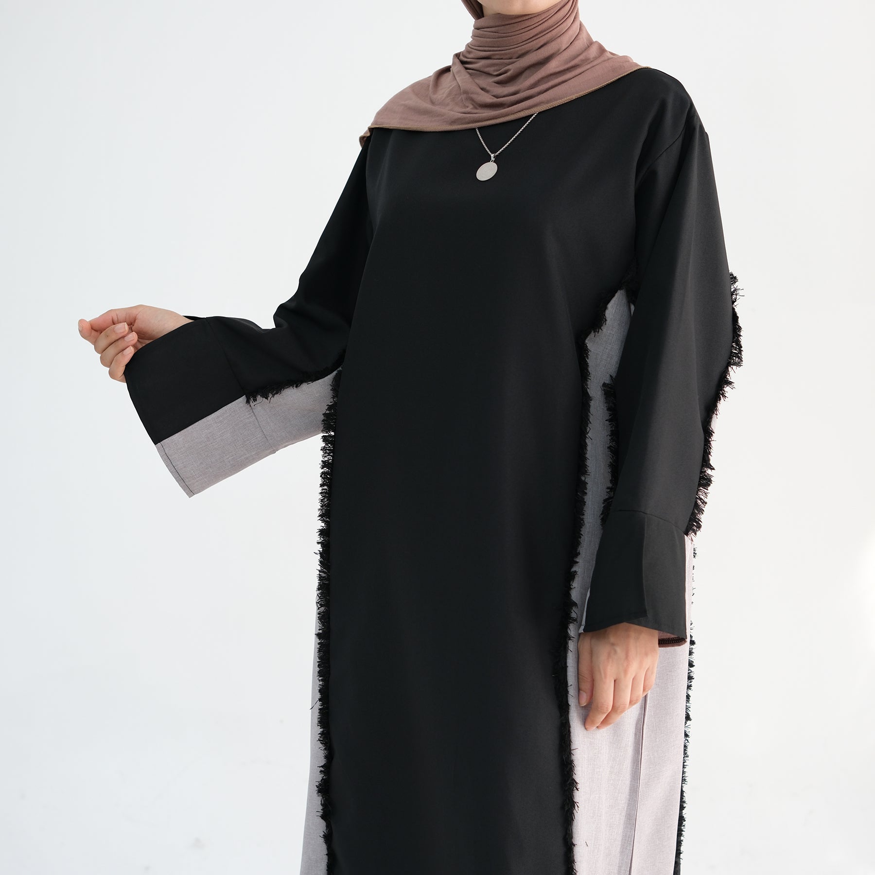 Blair Fringe Abaya Dress - Elegant Black Muslim Abaya with Decorative Fringe | Perfect for Prayer, Mosque, and Special Occasions