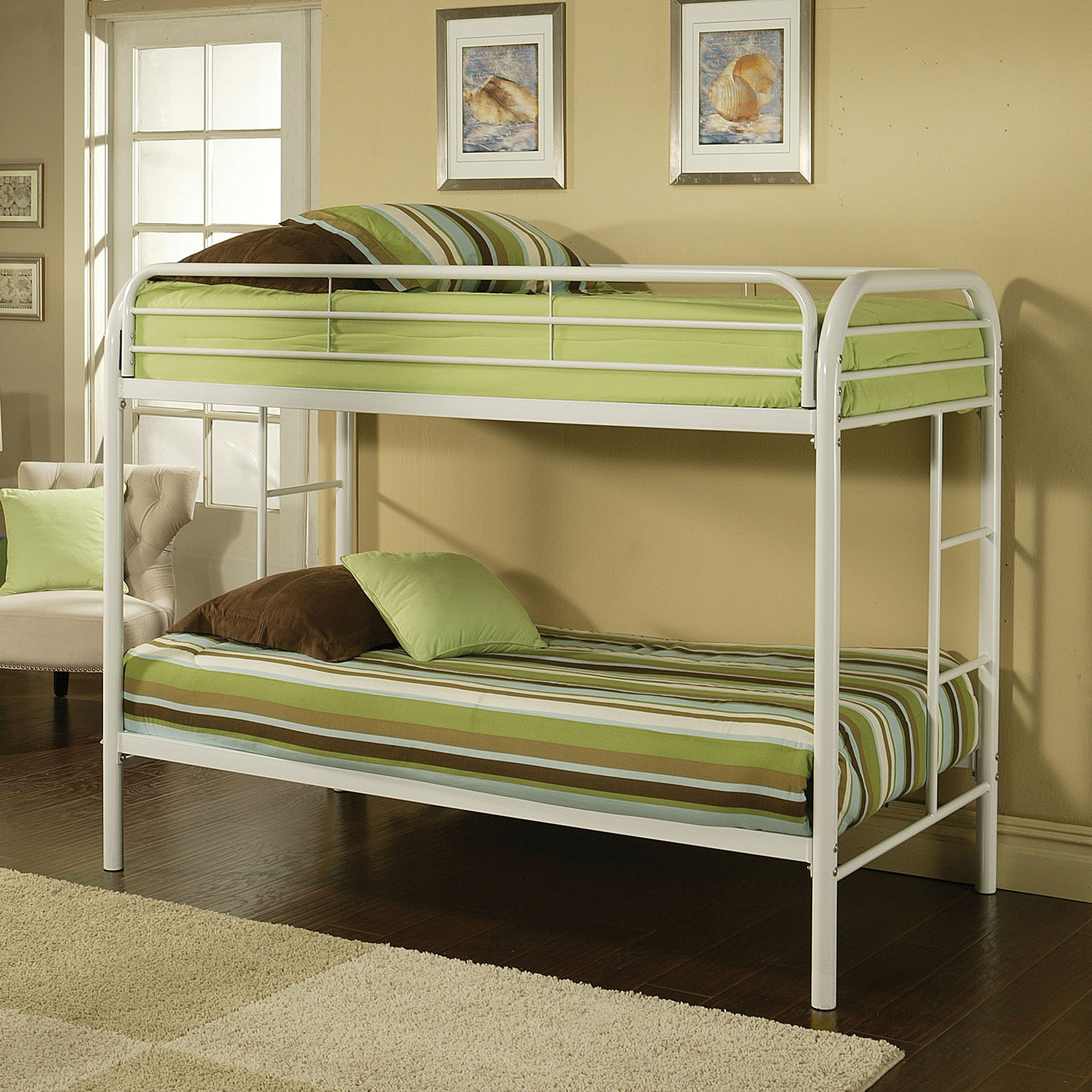 Acme Furniture Thomas Twin Bunk Bed in White - Space-Saving Kids Bunk Bed for Small Rooms & Sleepovers | Durable Wooden Bunk Bed Frame with Safety Rails
