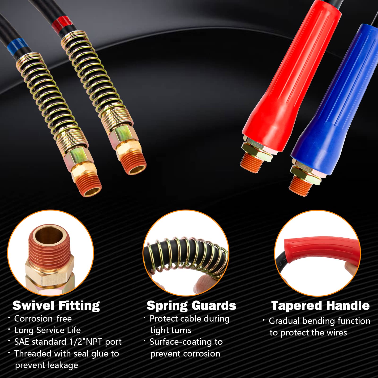 KOOTANS 15FT Semi Truck Air Lines Kit - 3-in-1 Trailer Cord & Air Brake Hoses Assembly with 7-Way ABS Electric Power Line | Durable Air Hoses Kit for Semi Truck, Trailer & Tractor | Ideal for Long-Haul Transport & Heavy-Duty Towing