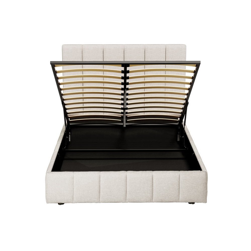 Aldinga Queen Bed Frame with Bonita Pillow Top Mattress - Medium Firm Support Double Package Set for Bedroom | Beige Upholstered Platform Bed with Comfortable Memory Foam Mattress for Master Bedroom, Guest Room & Apartment