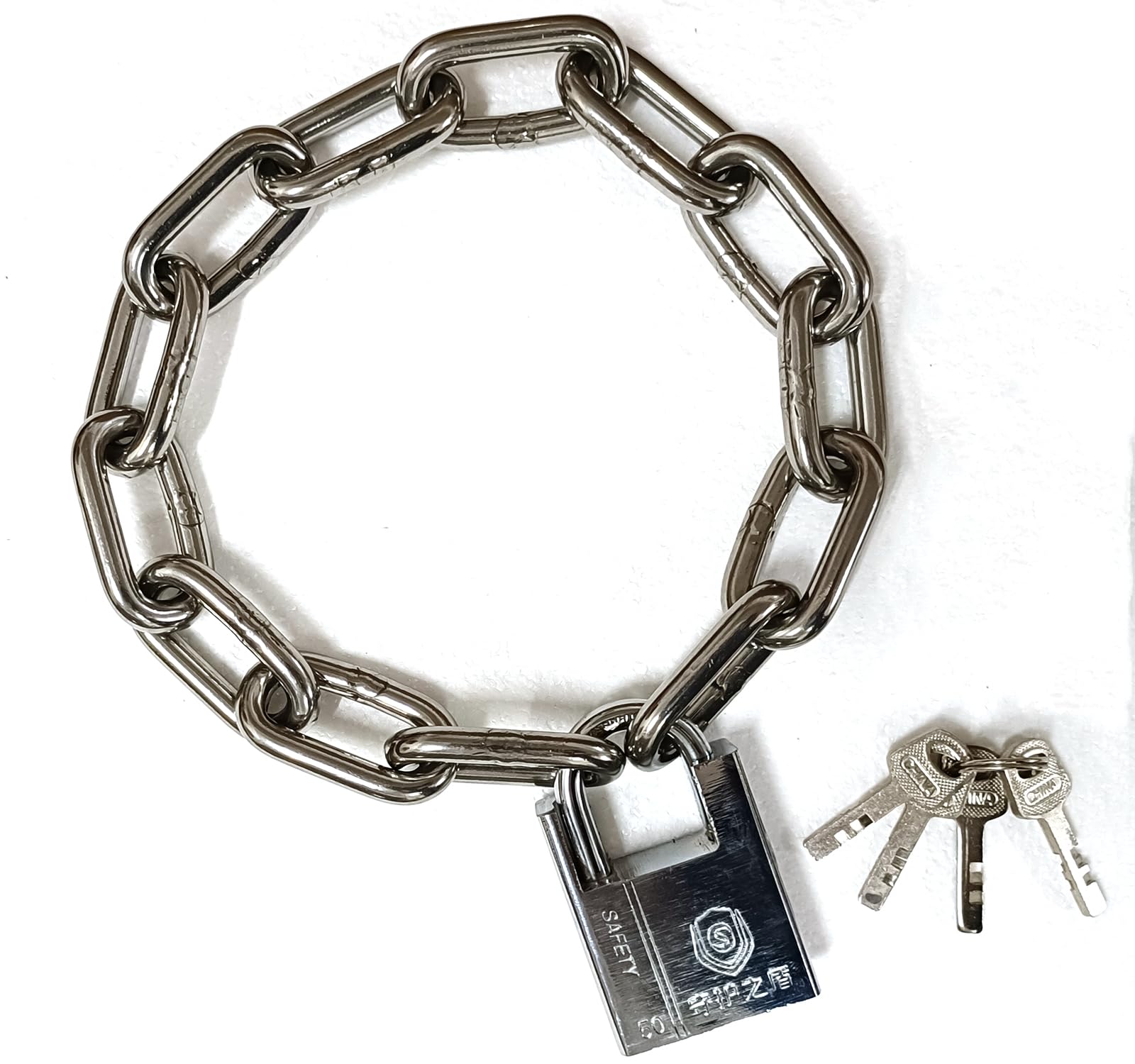 WANLIAN 8mm Stainless Steel Security Chain Lock with 50mm Shrouded Padlock - Heavy Duty Bike Lock for Motorcycle, Scooter, Bicycle, Moped, Door, Gate & Fence - Silver | Outdoor & Indoor Use for Theft Protection