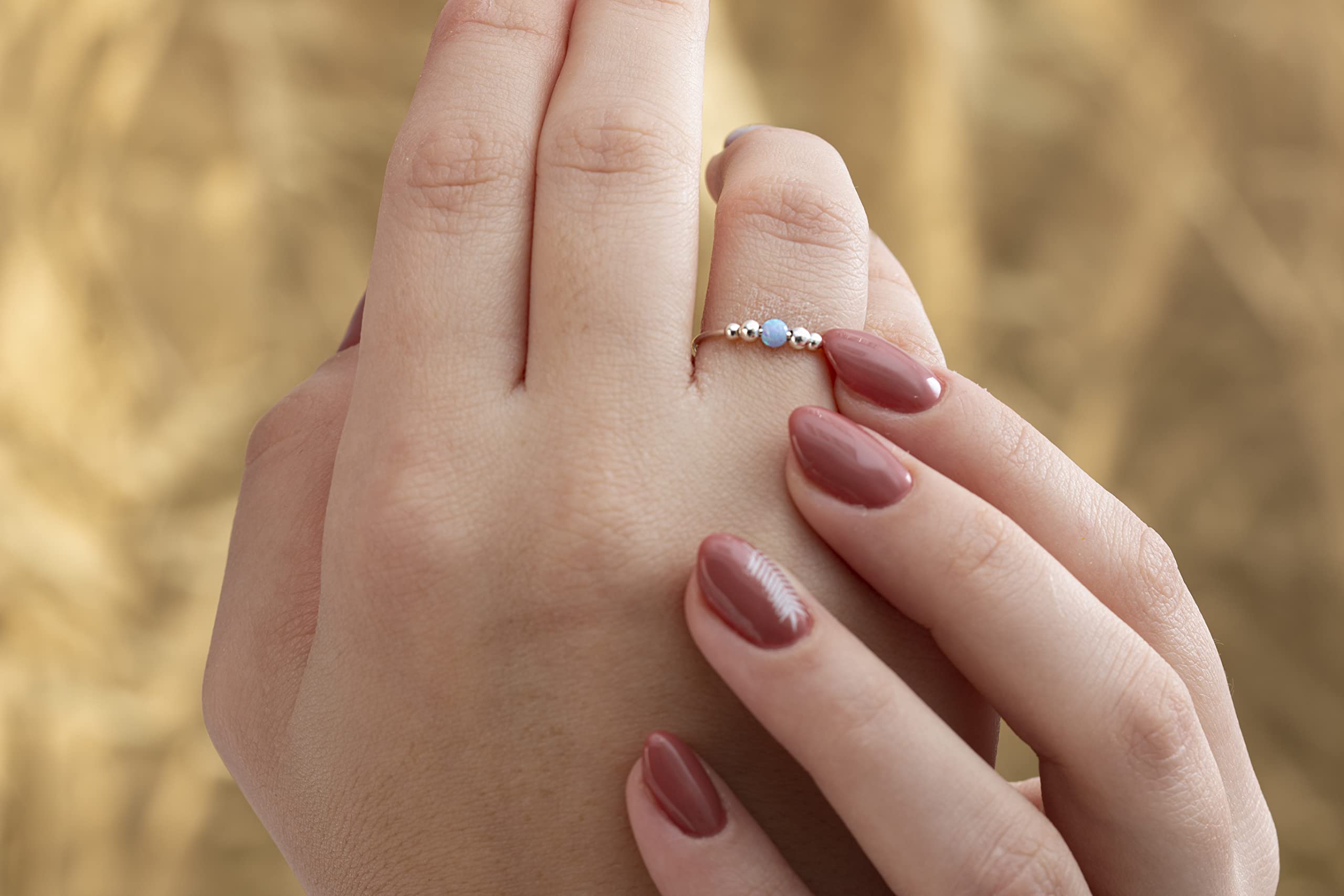 Anxiety Rings for Women - Sterling Silver Fidget Rings for Stress Relief, Meditation & Focus - Blue Opal Stone - Perfect for Anxiety Relief, ADHD, Office Work & Relaxation at Home