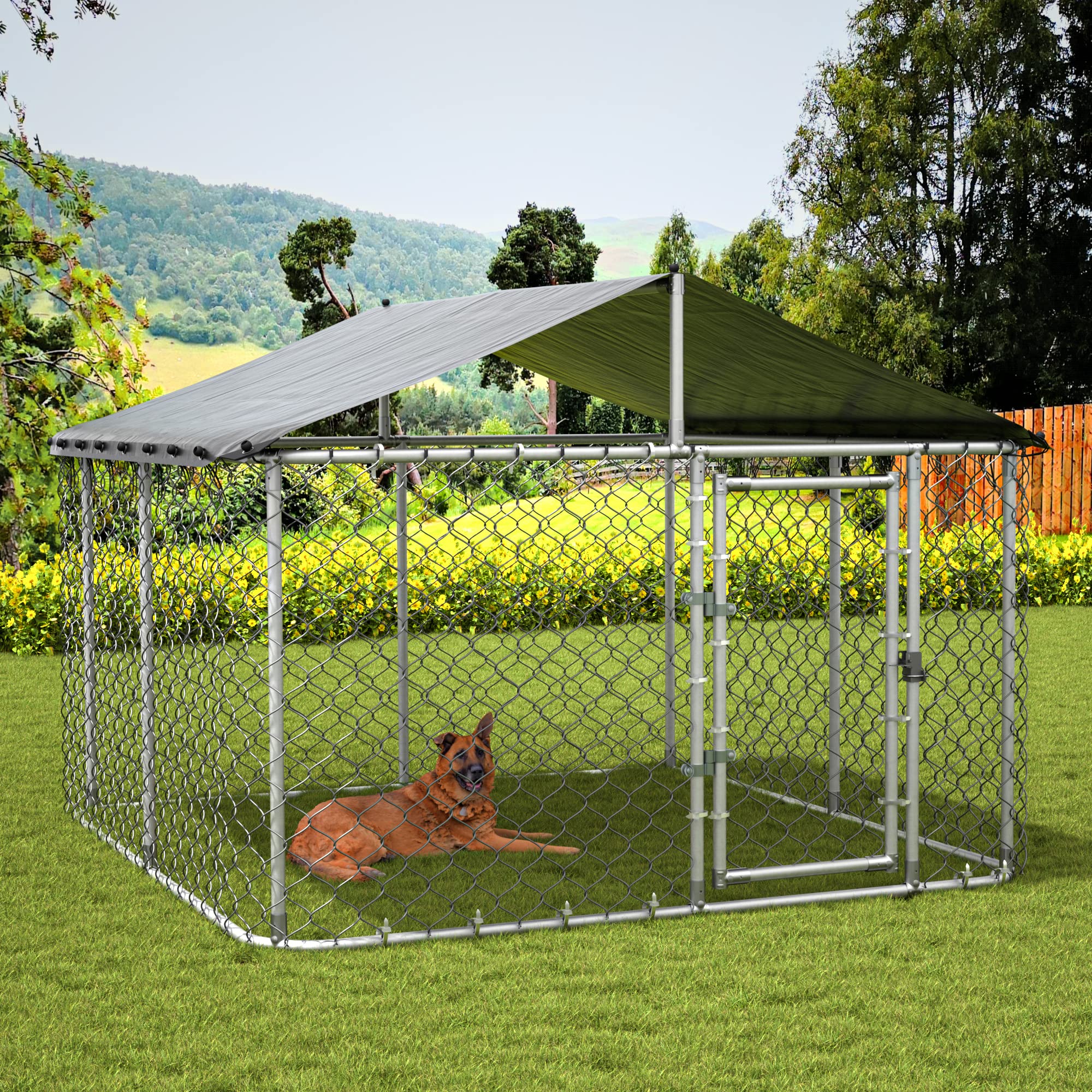 Heavy Duty Galvanized Steel Dog Kennel - Outdoor Pet Playpen with UV & Waterproof Cover - Large Metal Mesh Exercise Pen for Dogs, Puppies & Chicken Coops | Perfect for Backyard, Garden & Farm Use