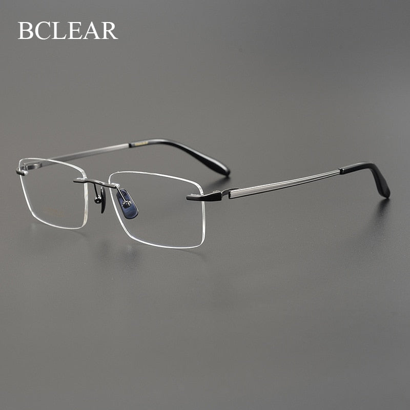 Bclear Men's Rimless Square Titanium Eyeglasses Frame - Lightweight & Durable Titanium Alloy Glasses for Men, Style Mys9012 - Perfect for Office, Reading & Everyday Wear
