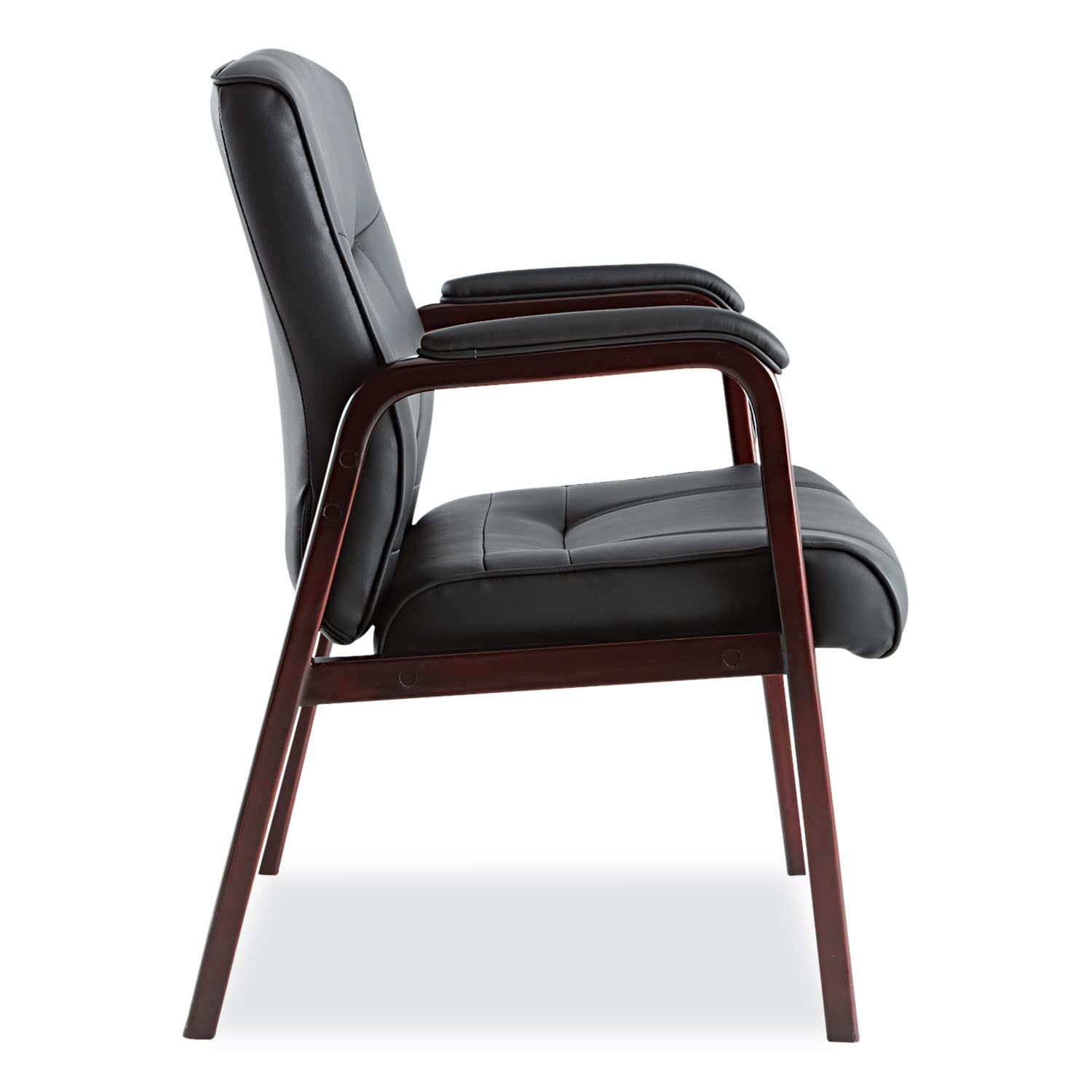 Alera MA43ALS10M Madaris Series Leather Guest Chair with Wood Trim - 4-Leg Office Chair in Black/Mahogany for Reception, Conference Rooms & Home Offices