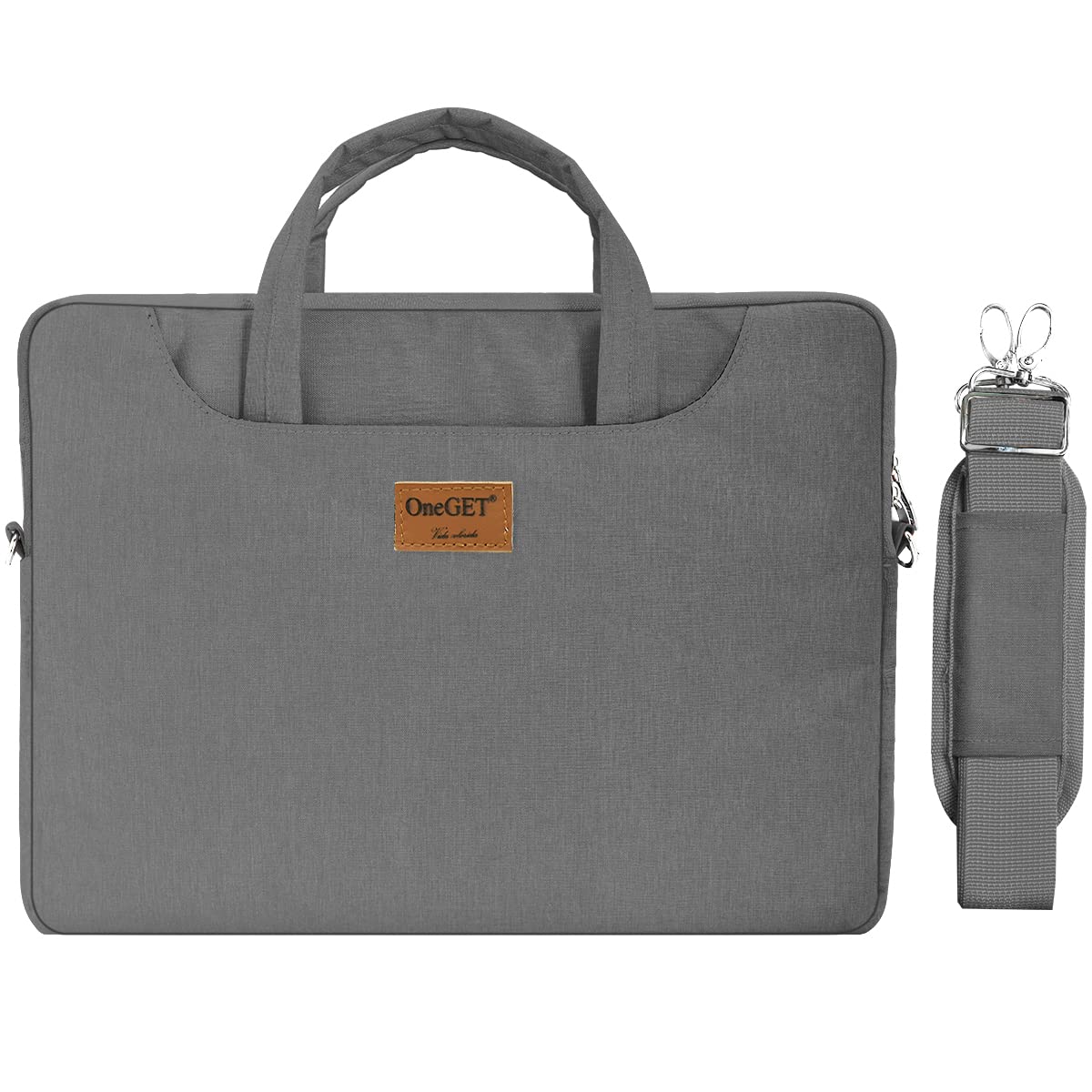 OneGET 13-13.3 Inch Laptop Shoulder Bag for MacBook Pro & Air - Waterproof Bright Fabric Computer Bag with Pockets (Dark Grey) - Perfect for Work, Travel & School Commute