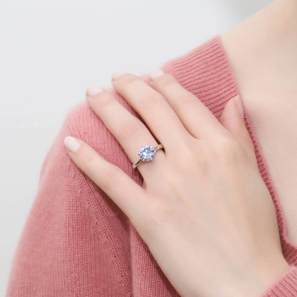 BERRICLE Sterling Silver Solitaire Wedding & Engagement Ring Set - 2 Carat Round Cut Cubic Zirconia CZ for Women, Rhodium Plated (Sizes 4-10) - Perfect for Proposals, Anniversaries & Special Occasions