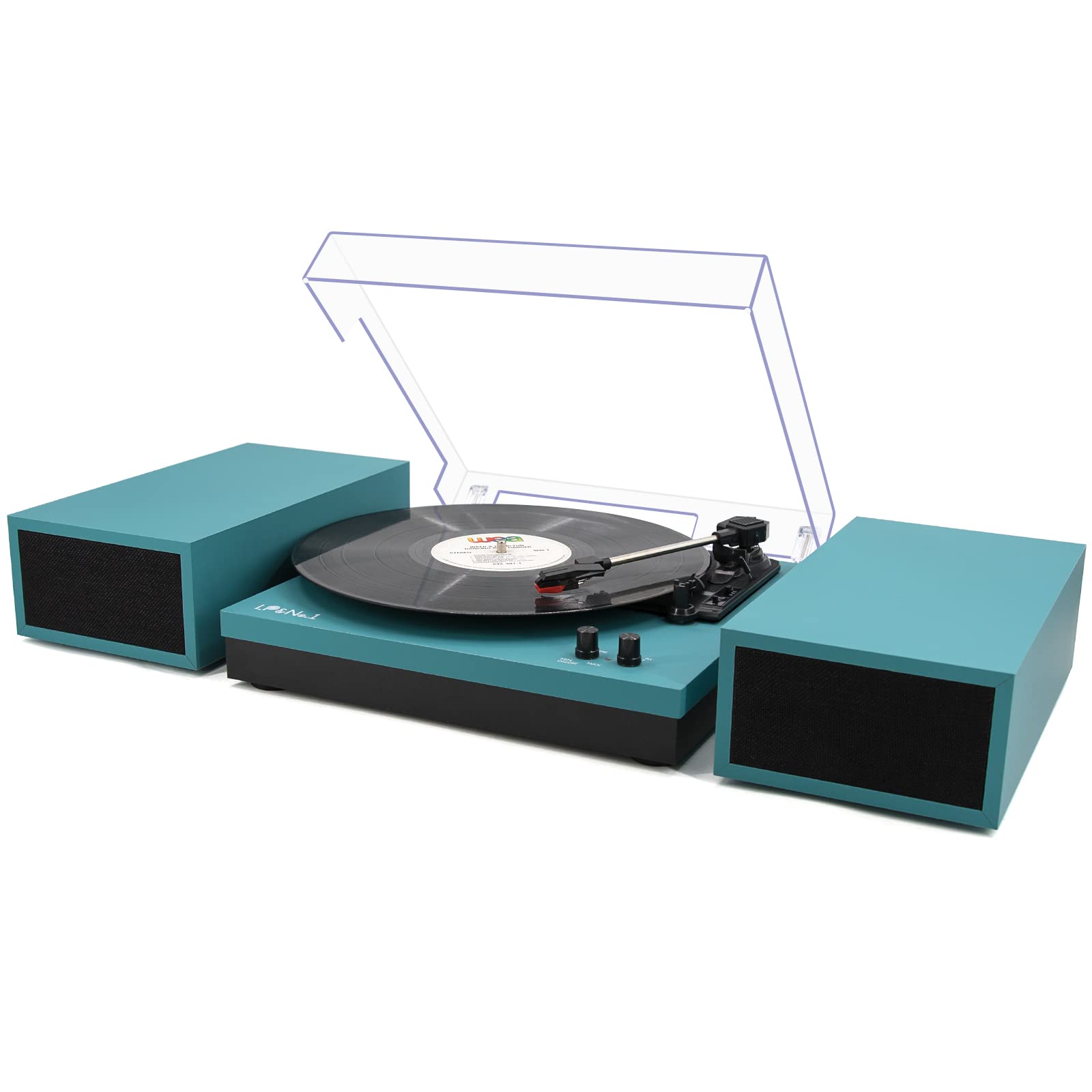 LP&No.1 Wireless Turntable with Stereo Bookshelf Speakers - Retro Bluetooth Record Player, 3-Speed Belt-Drive Vintage Vinyl Turntable with Auto-Off & Soft-Touch Surface (Lake Blue) - Perfect for Home Entertainment, Vinyl Collections & Retro Decor