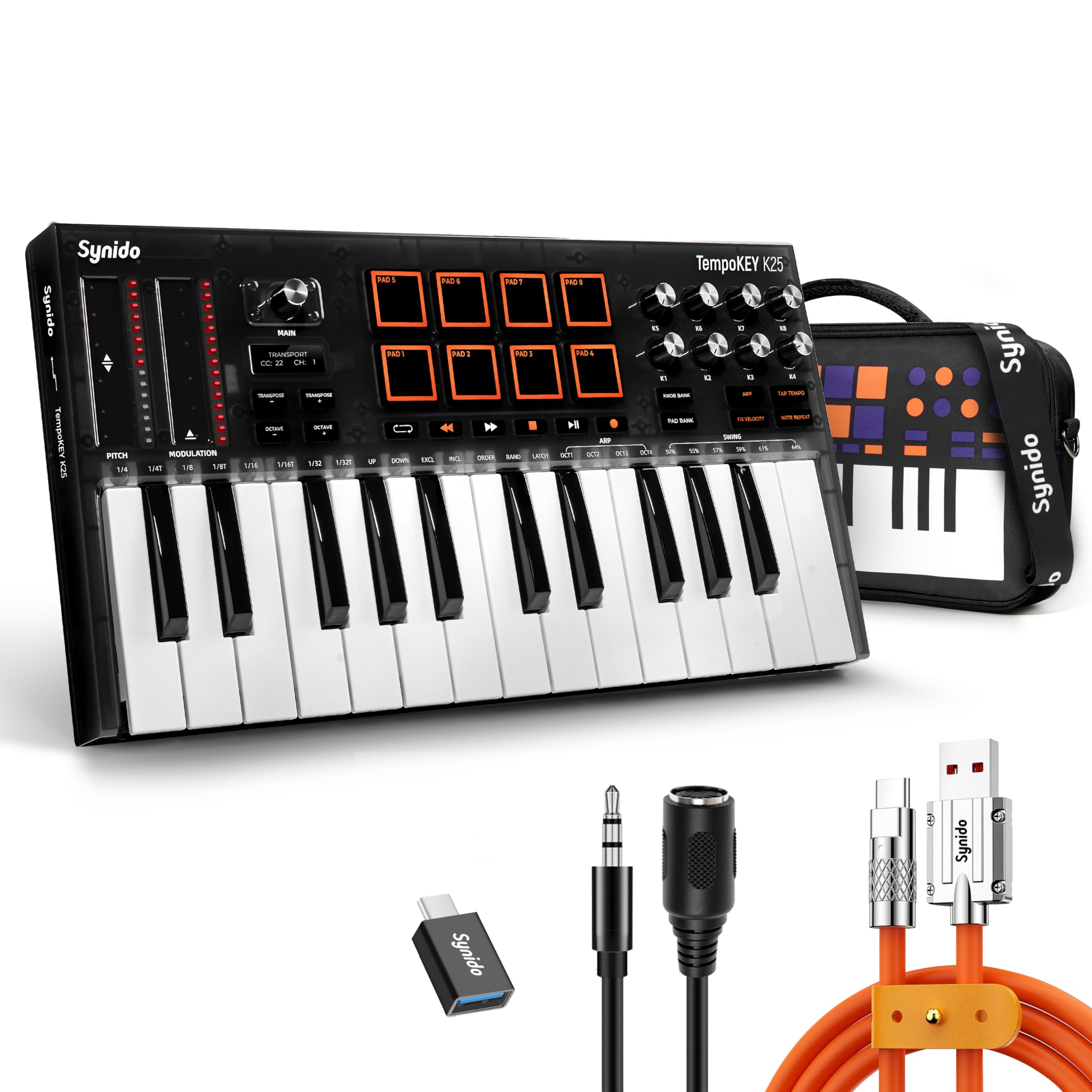 TempoKEY K25 - 25 Key USB C MIDI Keyboard Controller with Drum Pads, Velocity-sensitive Full-size Keys & OLED Screen | Portable Beat Maker for Music Production (Black) | Perfect for Home Studios, Live Performances & Electronic Music Creation
