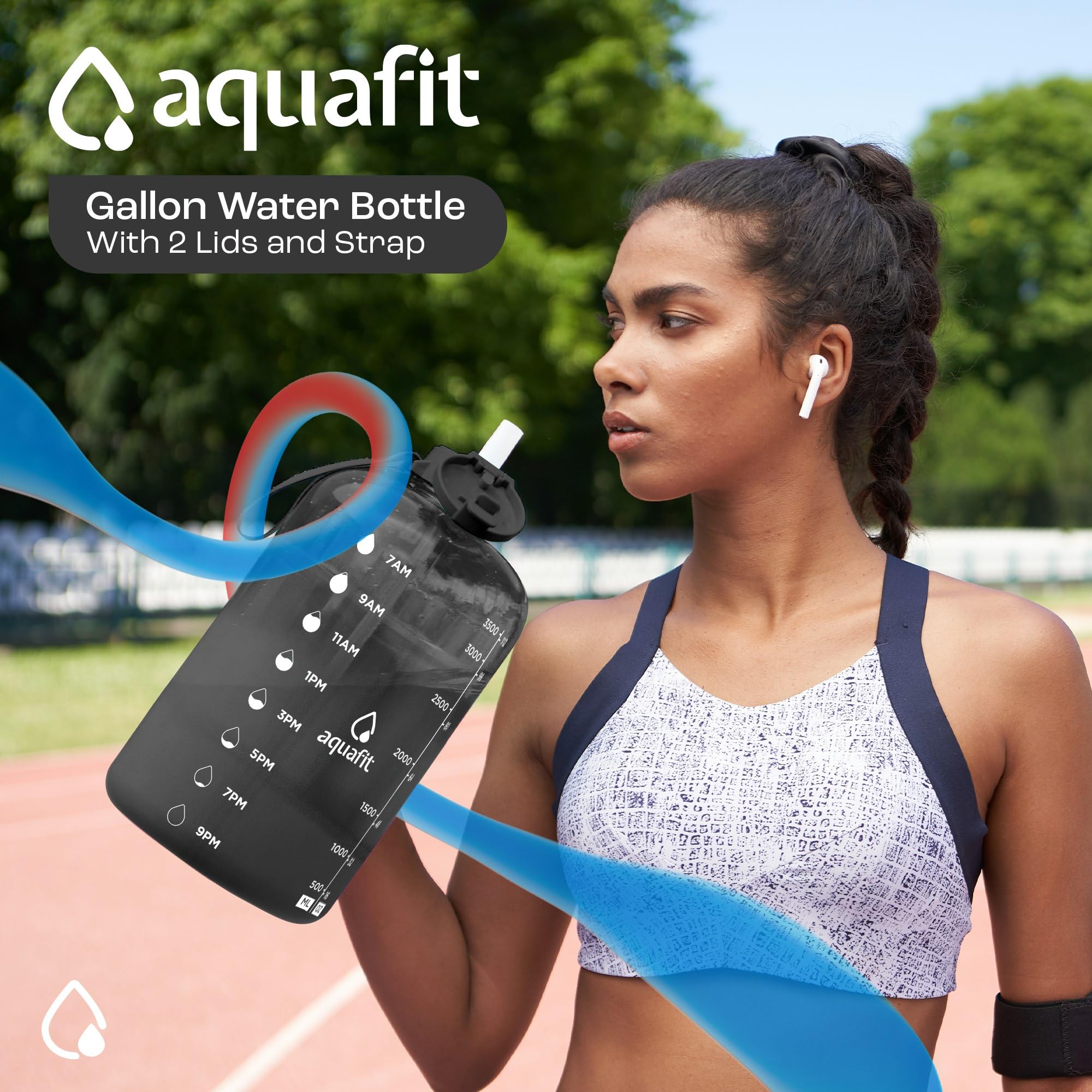 AQUAFIT 1 Gallon Water Bottle with Straw - 4L Motivational Time Marker Jug for Gym, Workout & Outdoor Activities - 128oz Large Capacity BPA-Free Water Container - Perfect for Fitness, Hiking & Daily Hydration - Dark Blue Fade