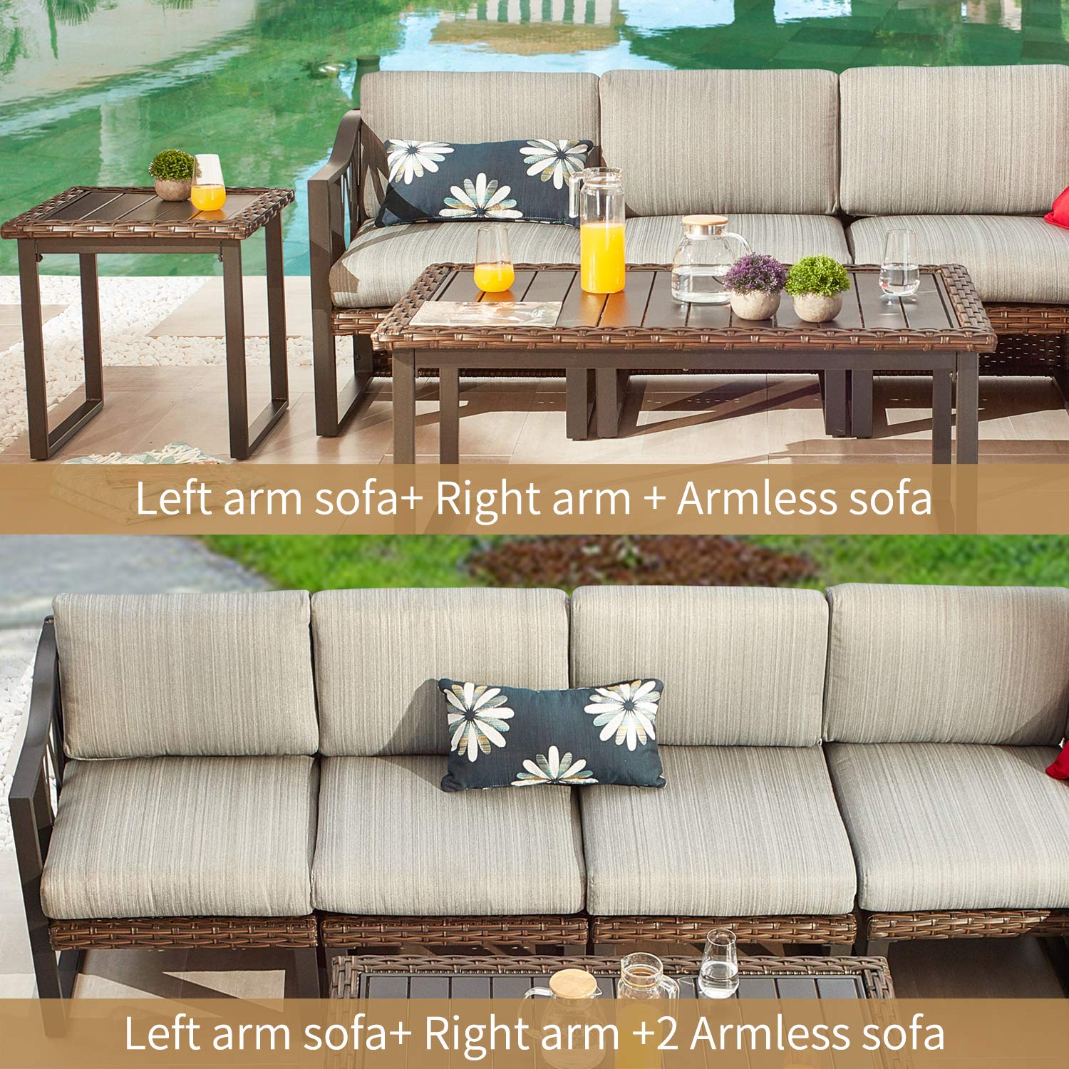 PatioFestival 7-Piece All-Weather Wicker Outdoor Sofa Set with 6.3
