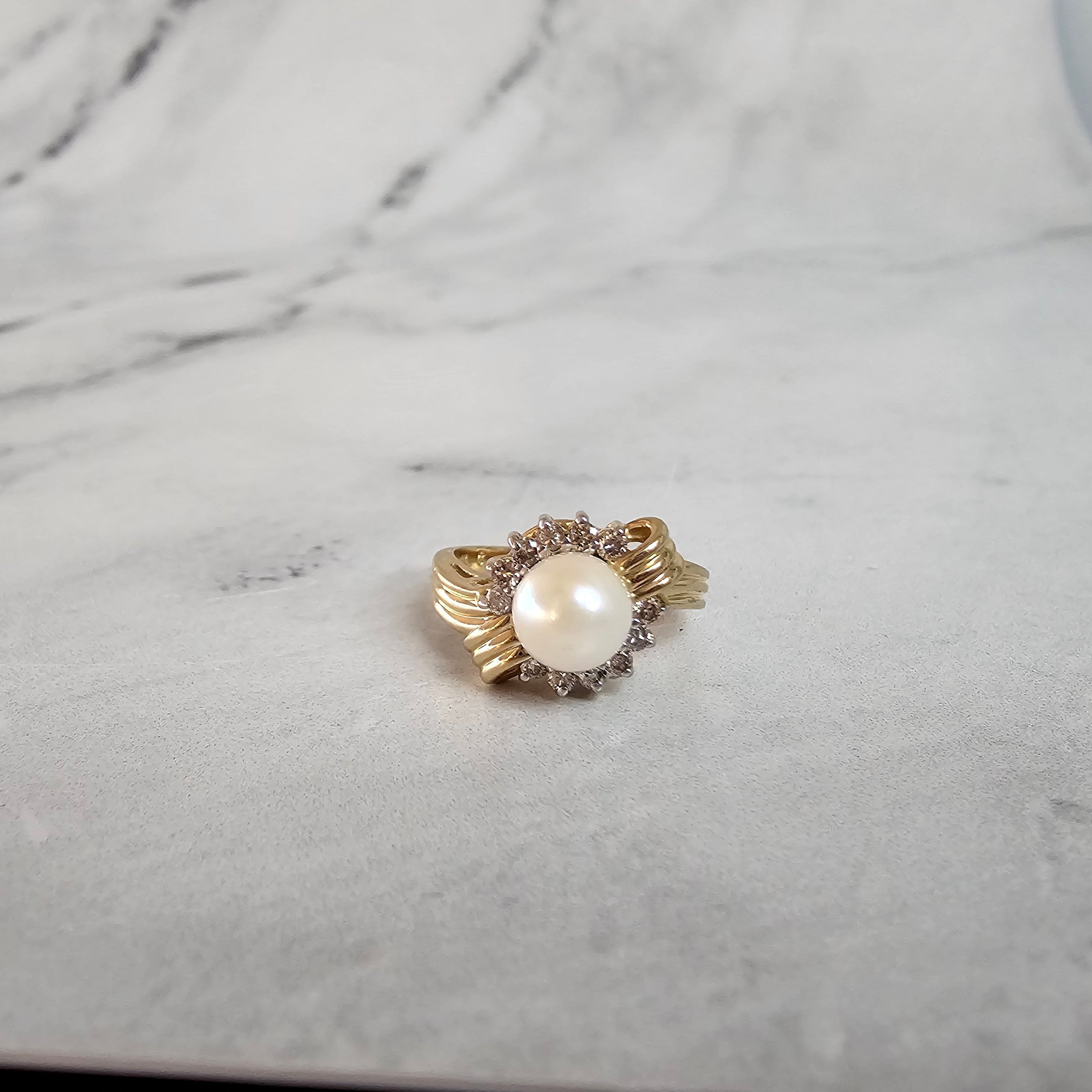 14K Yellow Gold Freshwater Pearl & Diamond Ring - 0.50cttw, Elegant Jewelry for Weddings, Anniversaries & Special Occasions