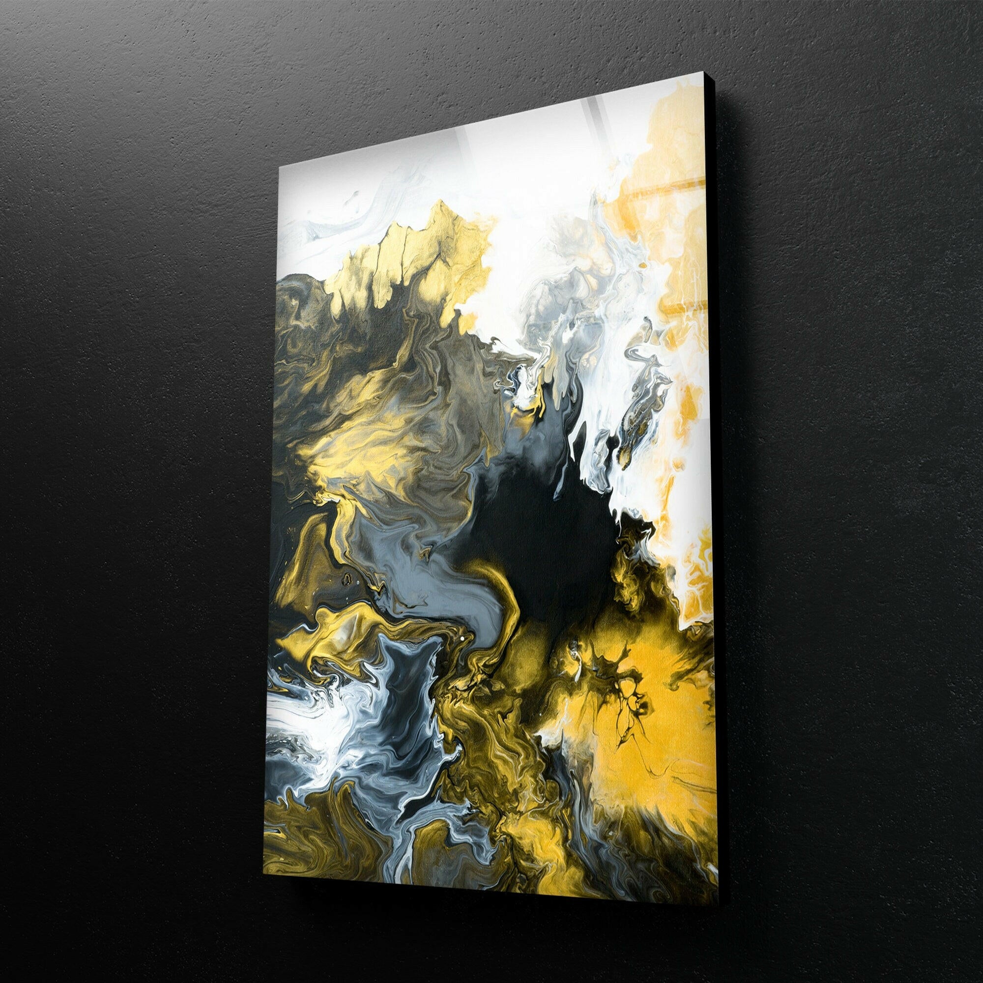 Abstract Glass Wall Art in Black, White & Gold - Modern Home Decor for Living Room, Bedroom & Office