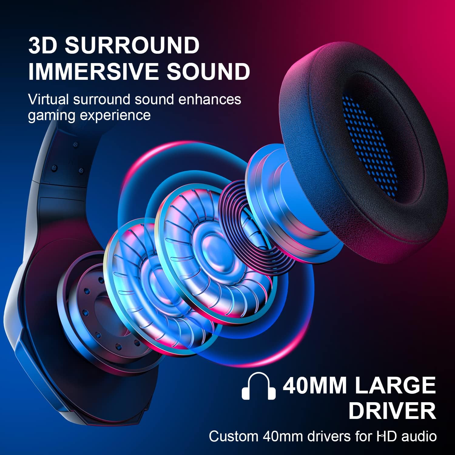 PHOINIKAS Wireless Gaming Headset with Detachable Noise Cancelling Microphone, Bluetooth 5.3 for Mobile Phones, 3.5mm Audio Cable for PS4/PS5/Xbox One/PC/Nintendo Switch, 40-Hour Battery Life, LED Lights - Perfect for Online Gaming, Streaming & Remote Work