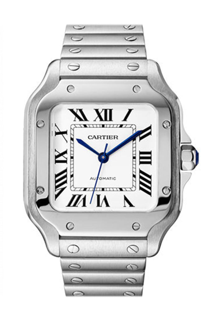 Cartier Santos Midsize Silver-Toned Opaline Dial Men's Luxury Watch WSSA0029 - Perfect for Business, Formal Events & Everyday Elegance