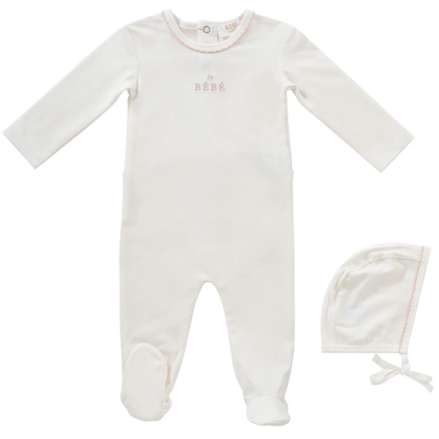KIPP BEBE Stretchie Baby Bodysuit with Bonnet - Newborn to 6 Months - Soft Cotton Onesie for Infants | Perfect for Sleepwear, Playtime & Photo Shoots