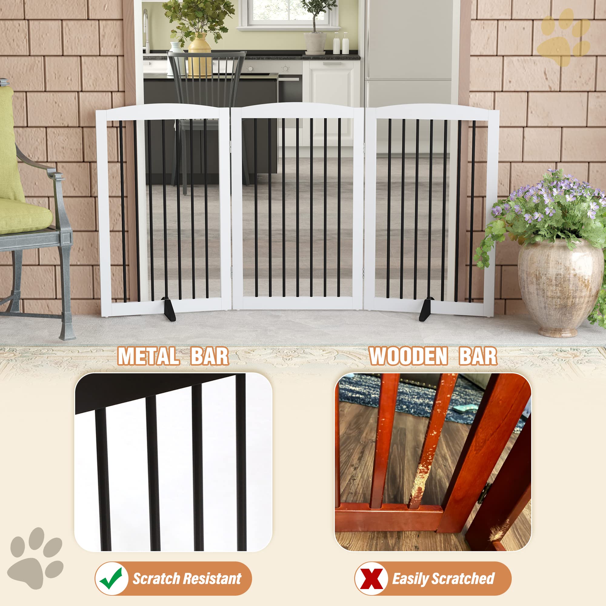 Freestanding Wooden Dog Gate for Indoor Use - Foldable Pet Fence for Stairs, Doorways & Hallways (32