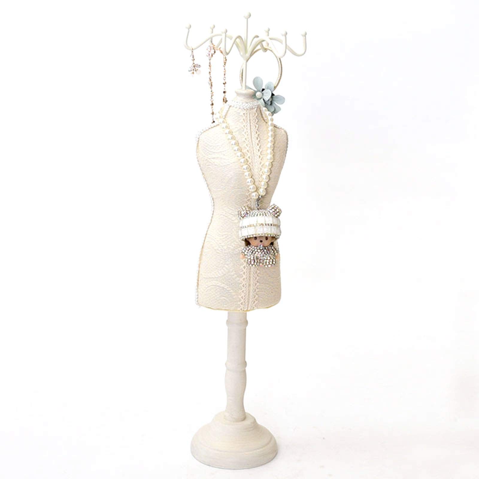 Vintage Lace Jewelry Box & Organizer - Stylish Mannequin Stand, Bracelet Storage Rack, Hanging Accessory Tower for Women & Girls - Perfect for Bedroom, Closet & Travel Jewelry Organization