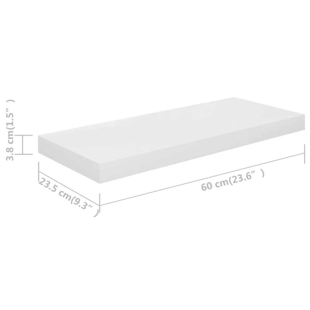 Modern Floating Shelves for Wall - White High Gloss MDF Wall Mounted Shelves (23.6