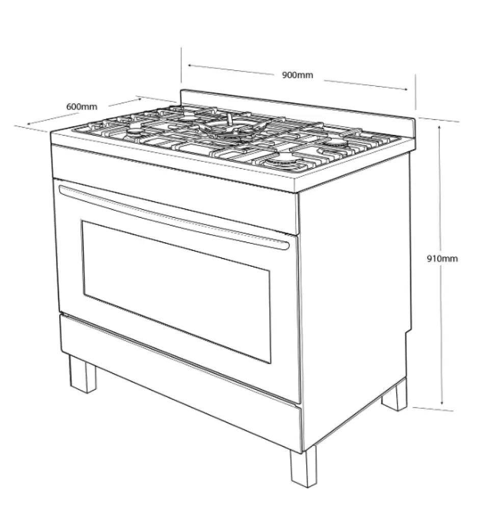Westinghouse WFE911SB 90cm Freestanding 5 Burner Gas Cooker - Perfect for Home Kitchens, Restaurants & Outdoor Cooking