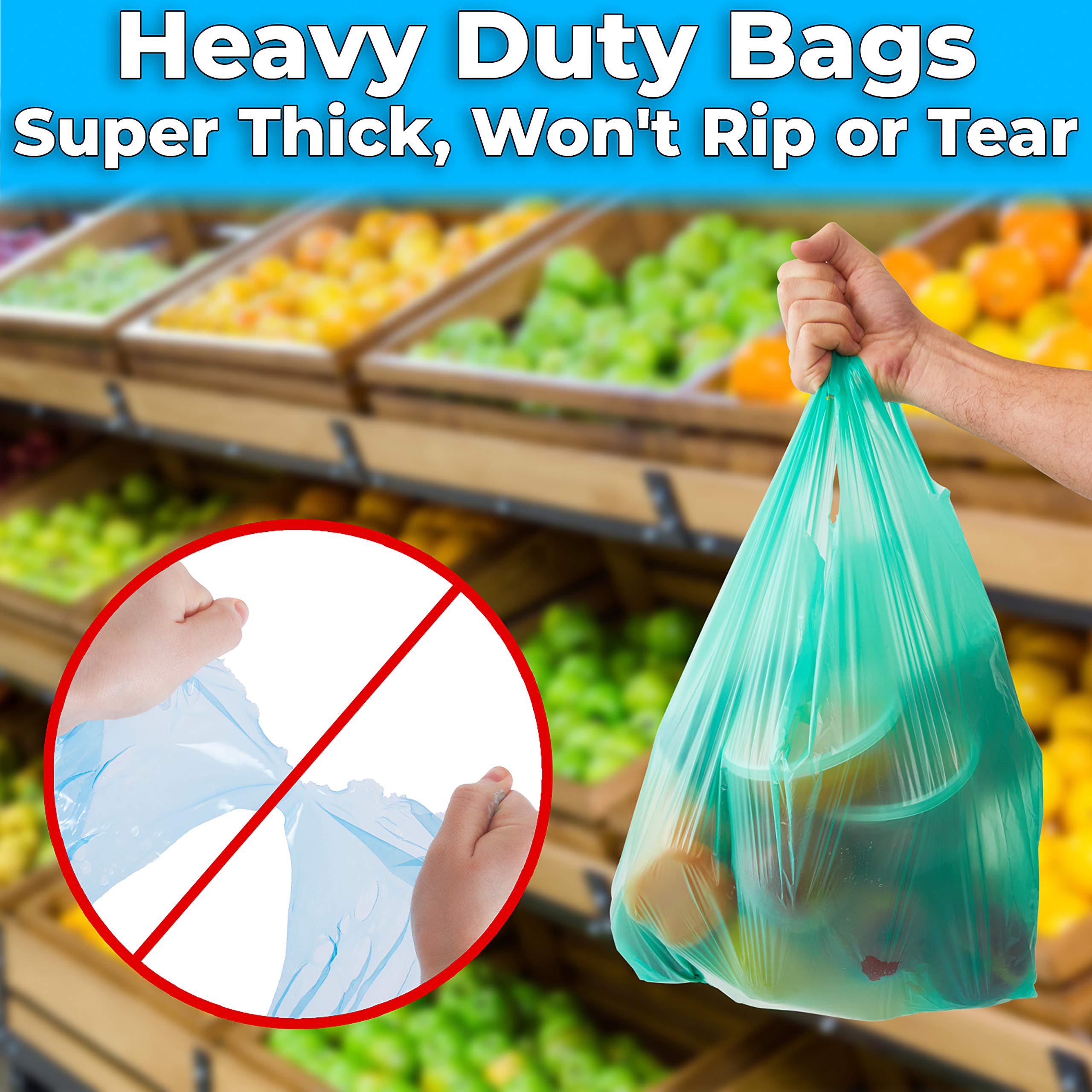 Avant Grub Heavy Duty Plastic Grocery Bags - Bulk T-Shirt Shopping Bags for Business & Restaurants - Thick Green Reusable Bags - Perfect for Retail Stores, Farmers Markets & Takeout Services