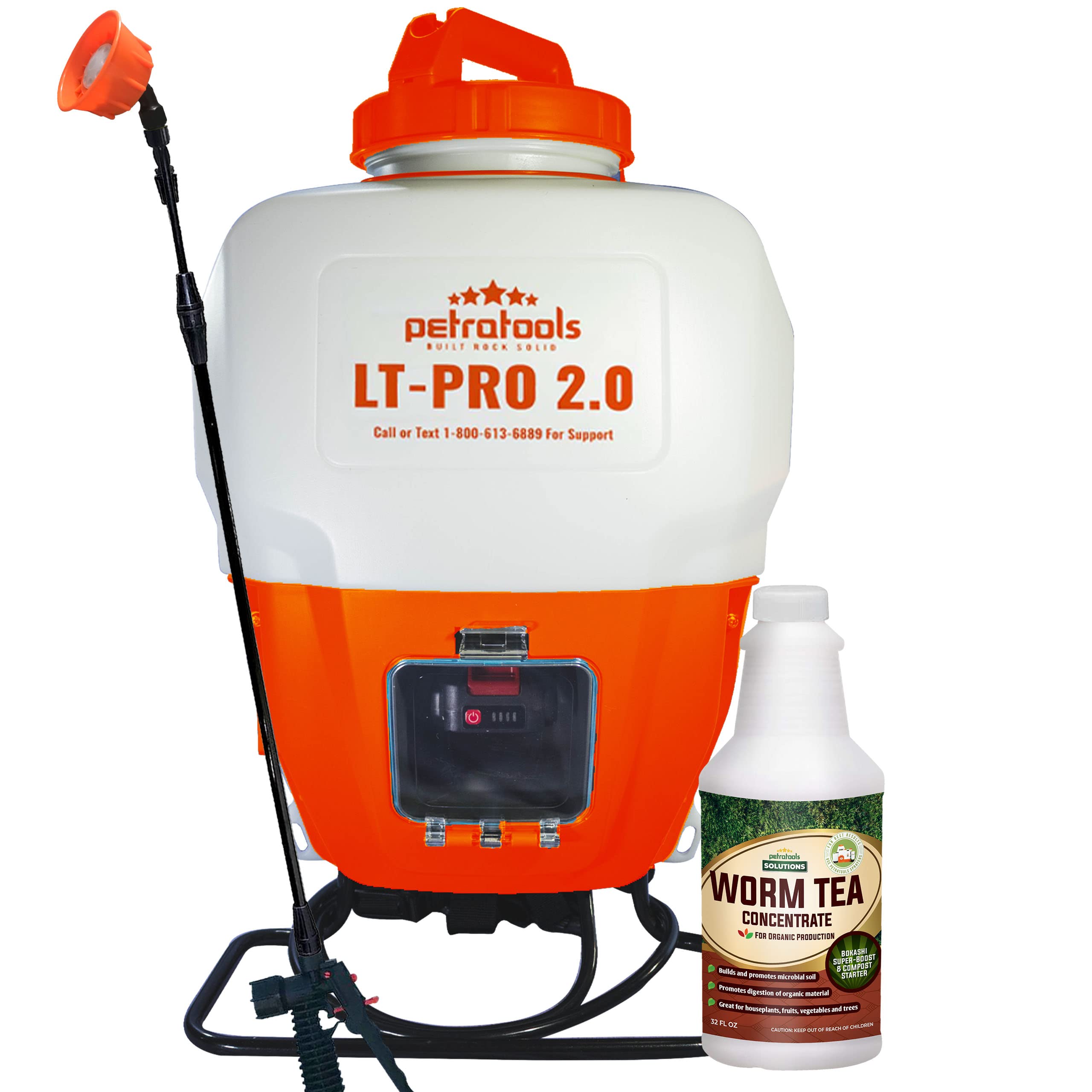 PetraTools 32 Oz Battery Powered Backpack Sprayer for Gardening - Worm Tea Soil Fertilizer Applicator | Perfect for Lawn Care, Organic Farming & Hydroponic Systems