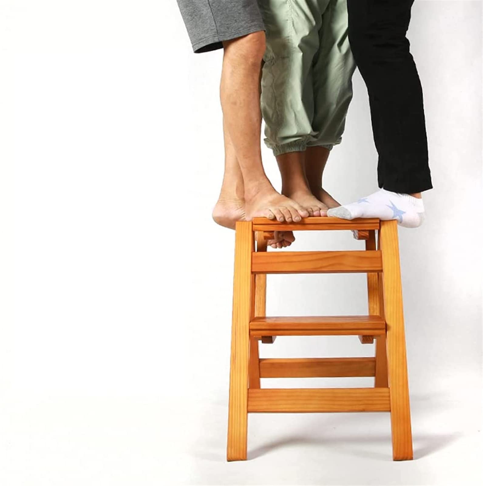 LUDIST Wooden Folding Step Stool for Home, Foldable Ladder Stool with Storage Shelf - Indoor Climbing Stool for Kids, Library Ladder, Plant Stand - Perfect for Home, Office, and Storage Organization
