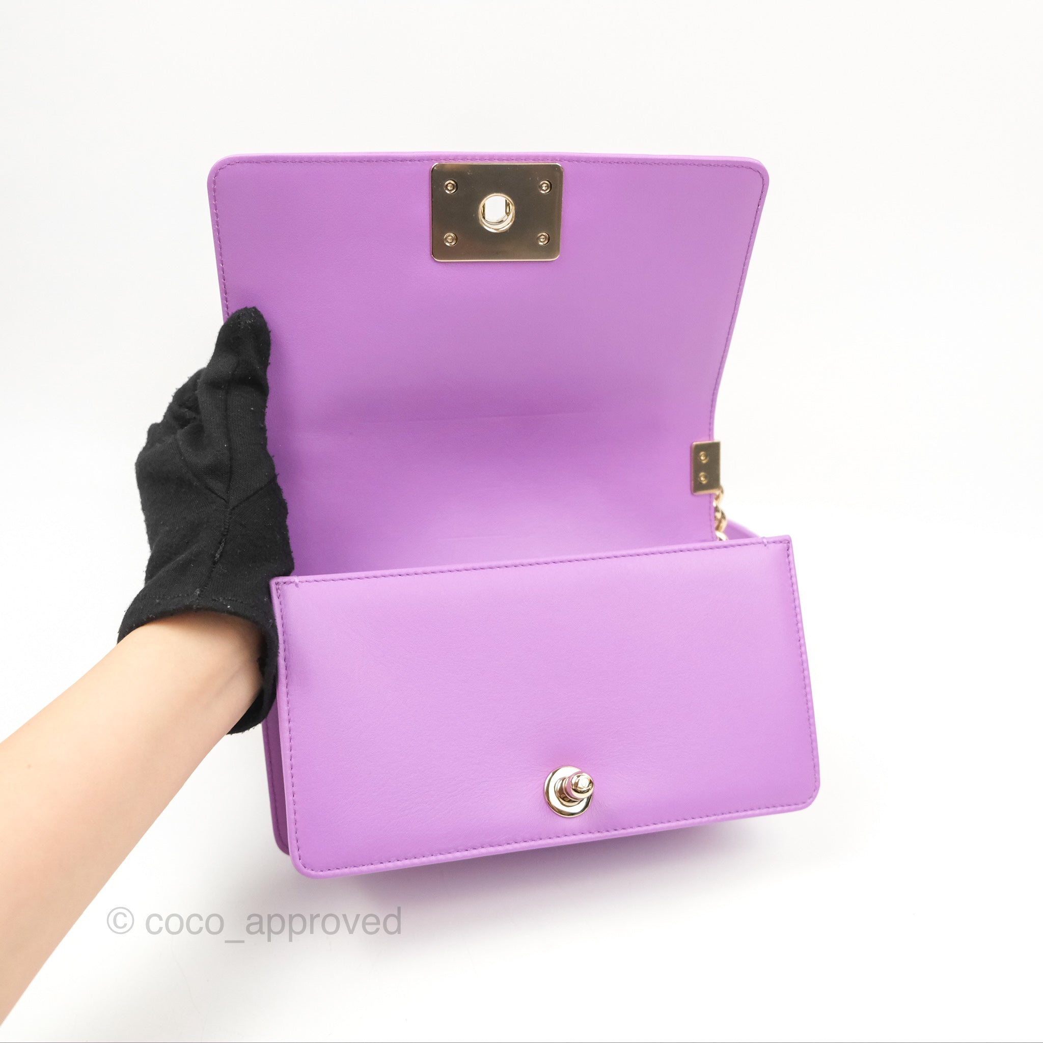 Chanel Chevron Small Boy Bag in Purple Calfskin with Gold Hardware - Luxury Crossbody Purse for Women, Perfect for Evening Events & Date Nights