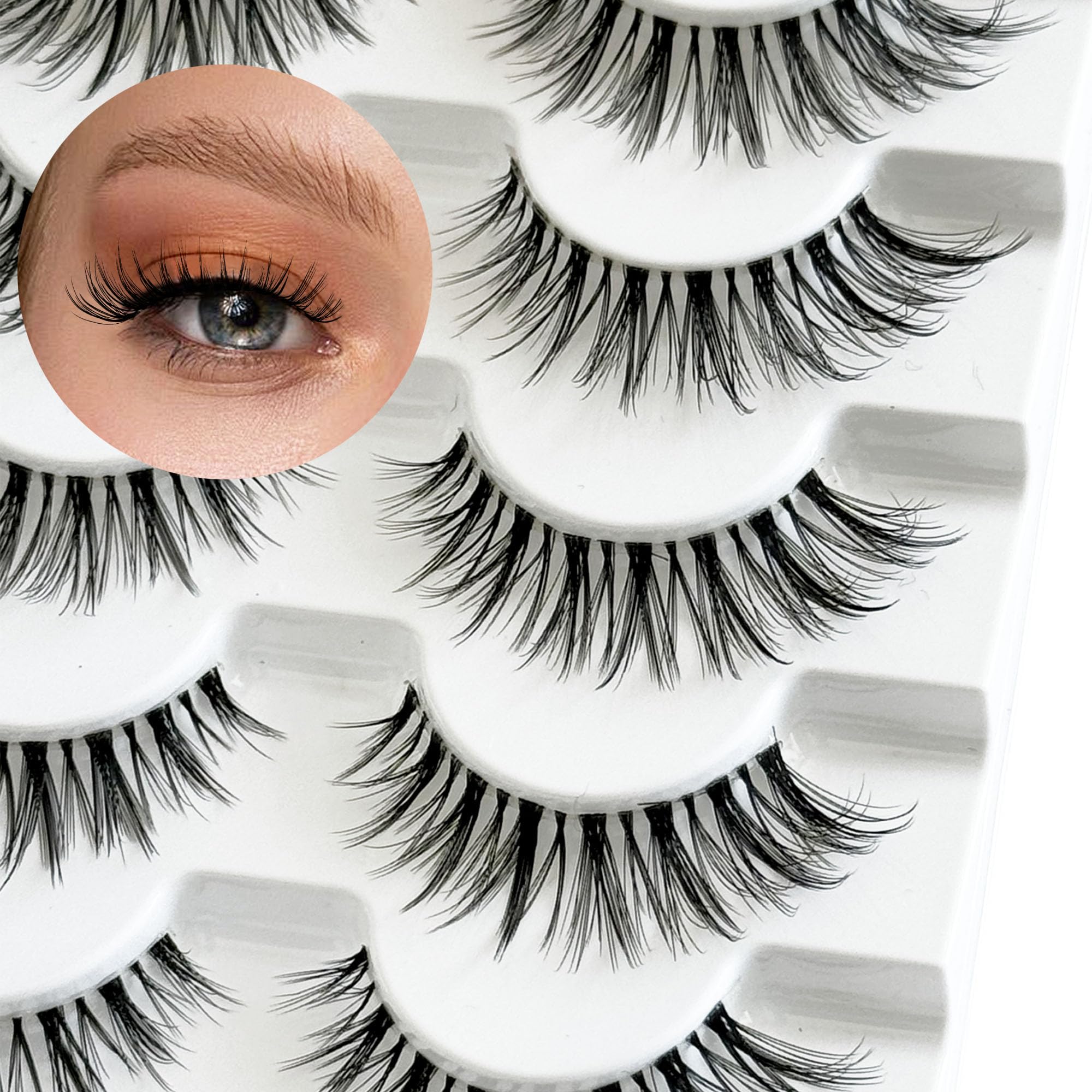 Natural Look Wispy False Eyelashes 14mm - 3D Faux Mink Lashes (7 Pairs) | Cat Eye Lash Strips for Everyday Wear & Special Occasions | NINGLASH