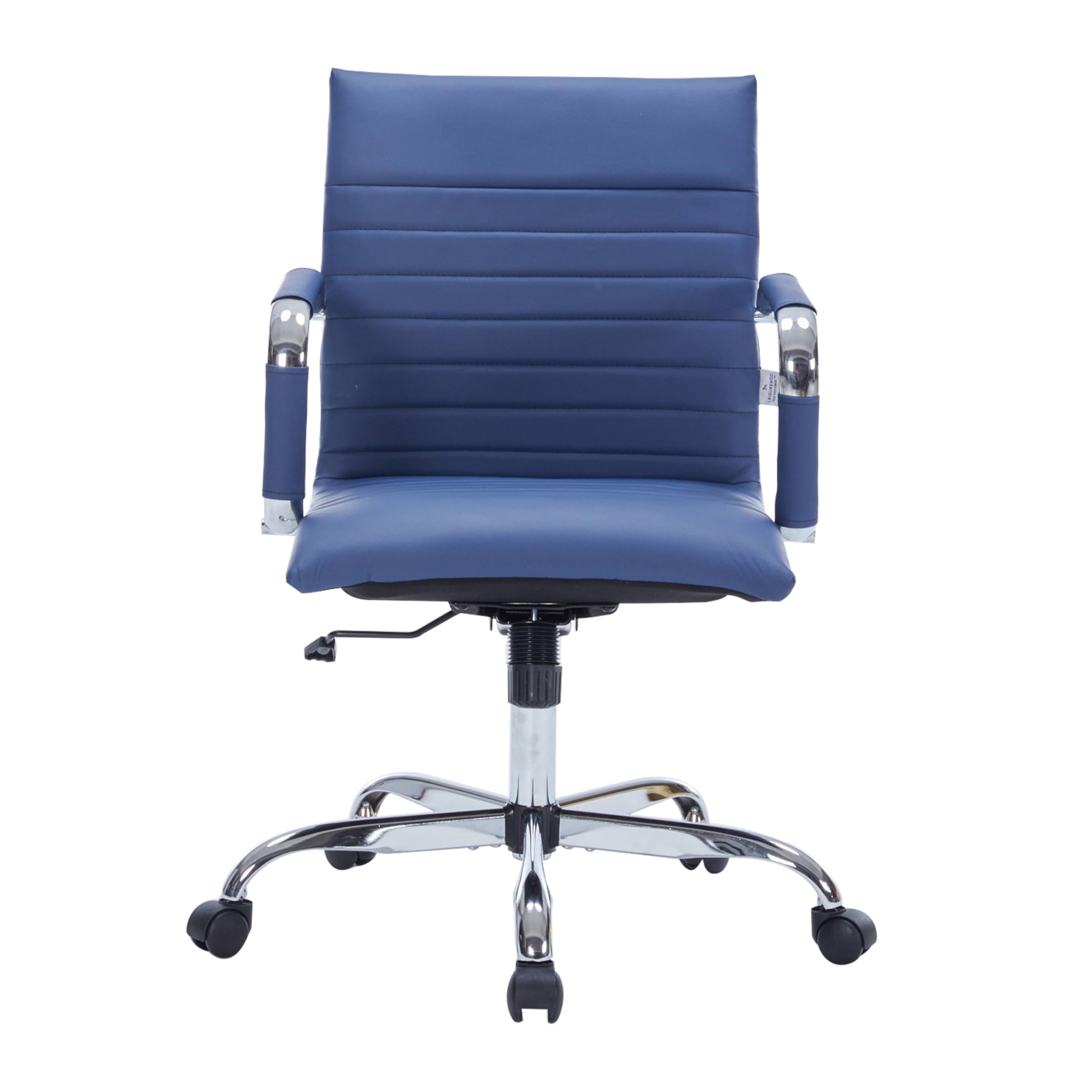 LeisureMod Harris Modern Adjustable Swivel Leather Office Chair - Ergonomic Executive Desk Chair with Lumbar Support, Navy Blue - Perfect for Home Office, Gaming & Workspace Comfort