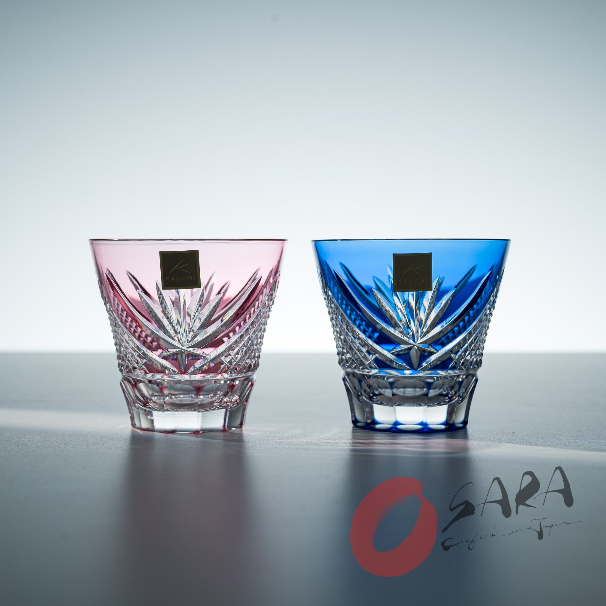 Premium KAGAMI Crystal Edo Kiriko Sake Glasses Set - 140ml Handcrafted Japanese Cut Glass with Fuji Design - Perfect for Sake Tasting, Japanese Dining & Gift Giving