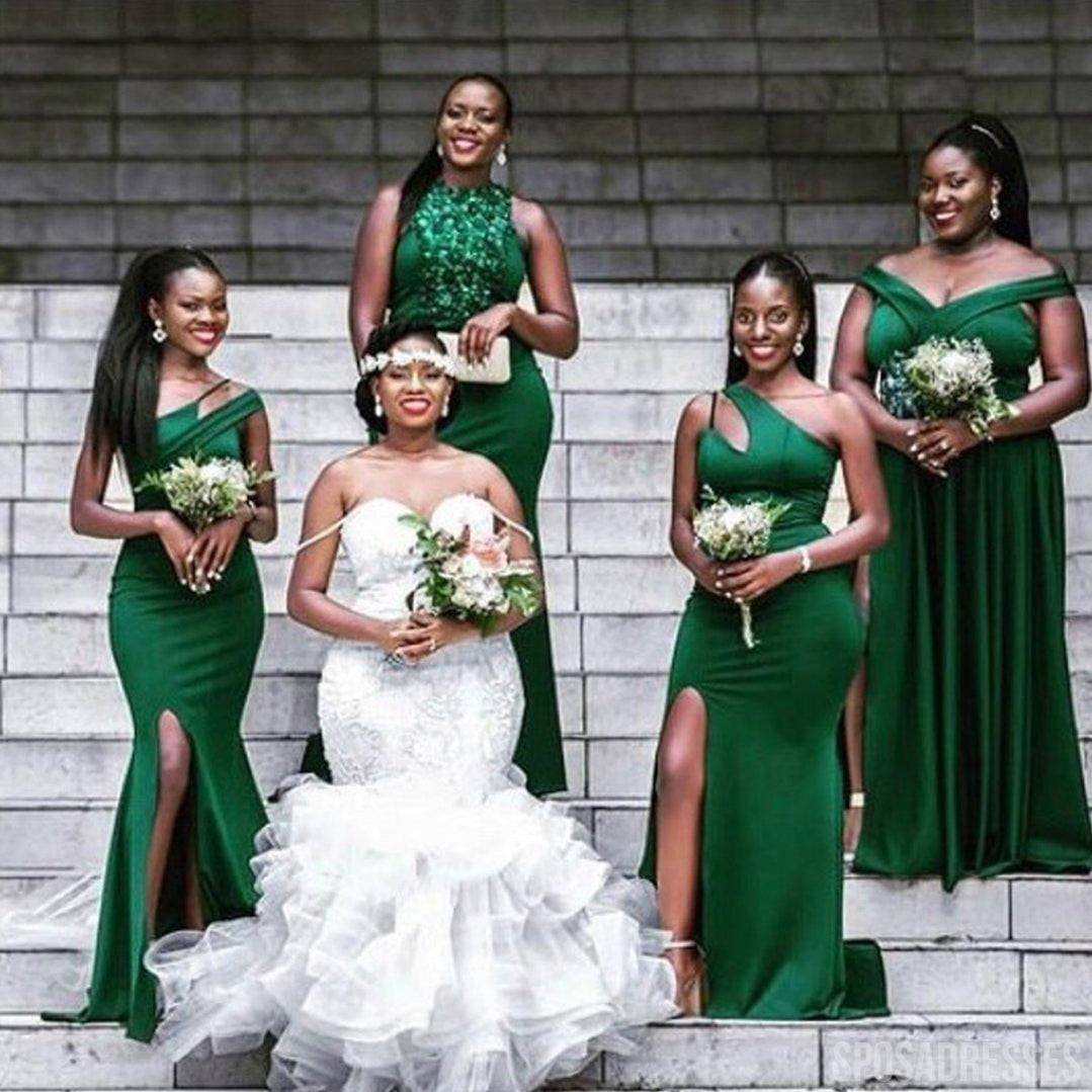 Elegant Mismatched Green High Slit Long Bridesmaid Dress - WG998 | Perfect for Weddings, Formal Events & Special Occasions