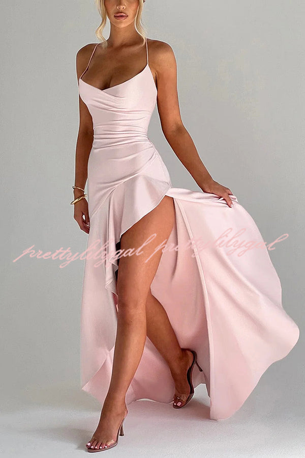 Elegant Solid Color Backless Lace-Up Ruffled Maxi Dress for Women | Summer Beach Party, Evening Cocktail & Special Occasion Wear
