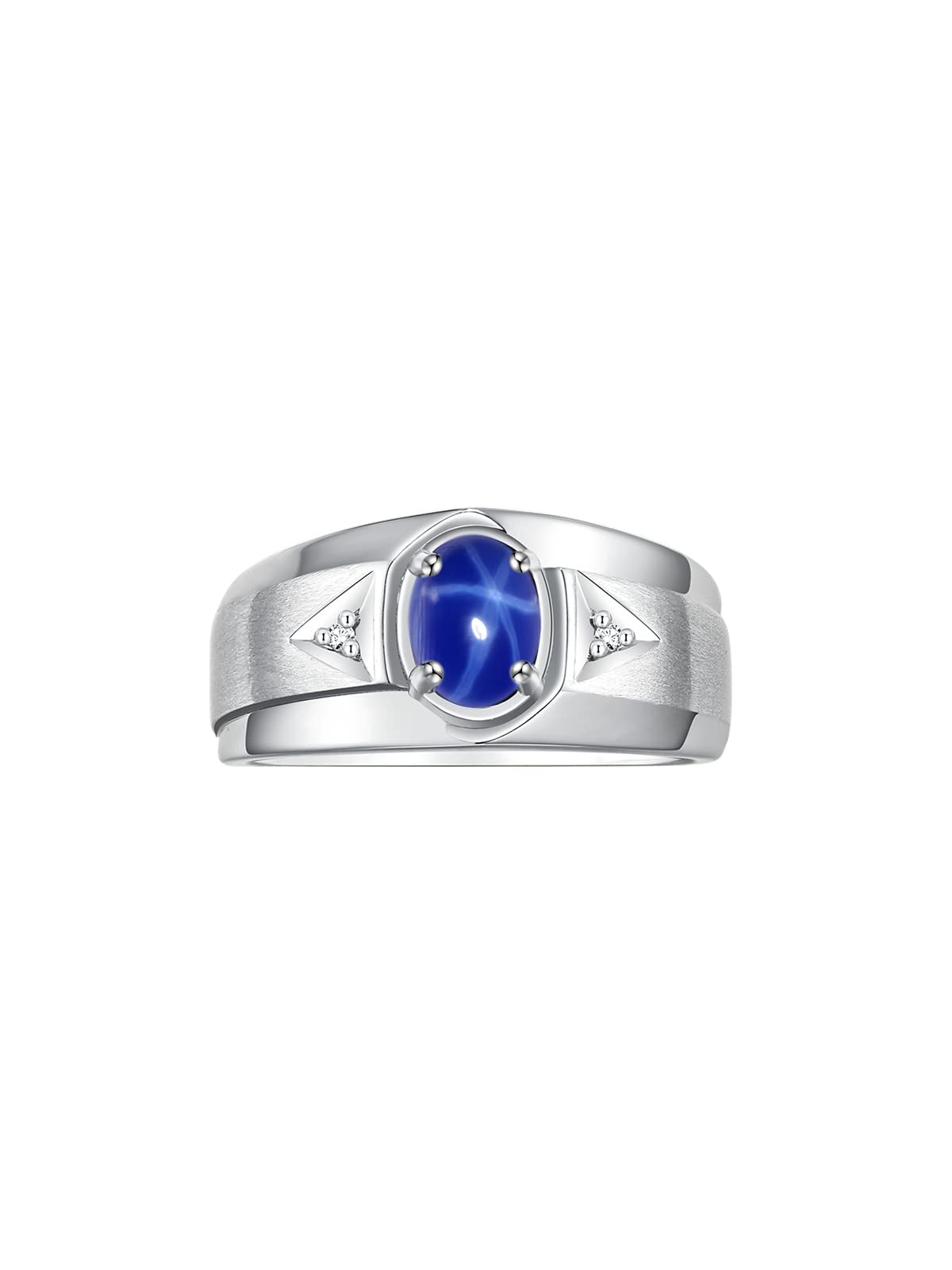 Rylos Men's Sterling Silver 7X5MM Oval Gemstone & Diamond Ring - Classic Birthstone Rings for Men in Sizes 8-13 | Timeless Elegance for Weddings, Anniversaries & Special Occasions