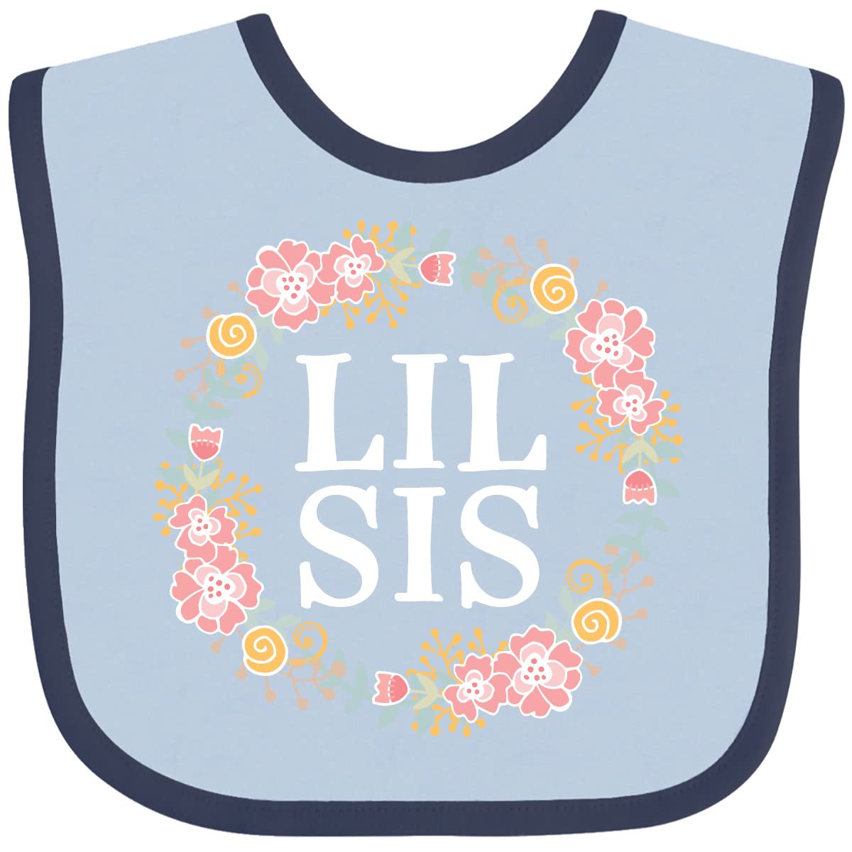 Inktastic Lil Sis Rose Floral Wreath Sister Baby Bib - Soft Cotton Drool Bibs for Infants & Toddlers - Perfect for Feeding, Playtime & Photo Shoots