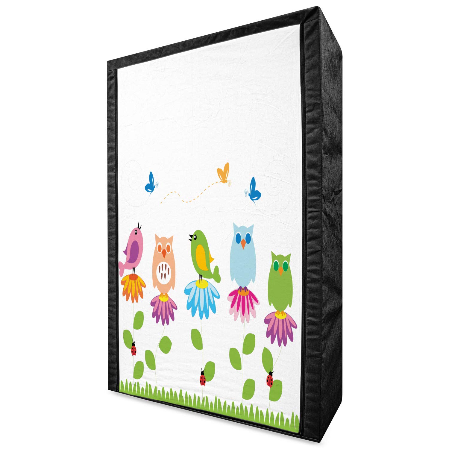 Ambesonne Floral Fabric Wardrobe - Portable Closet Organizer with Shelves, 42.5 Inch Multicolor Storage for Bedroom - Colorful Cartoon Birds, Chamomile Flowers, Butterflies & Ladybugs Design - Perfect for Small Spaces, Dorm Rooms & Apartment Storage Solutions