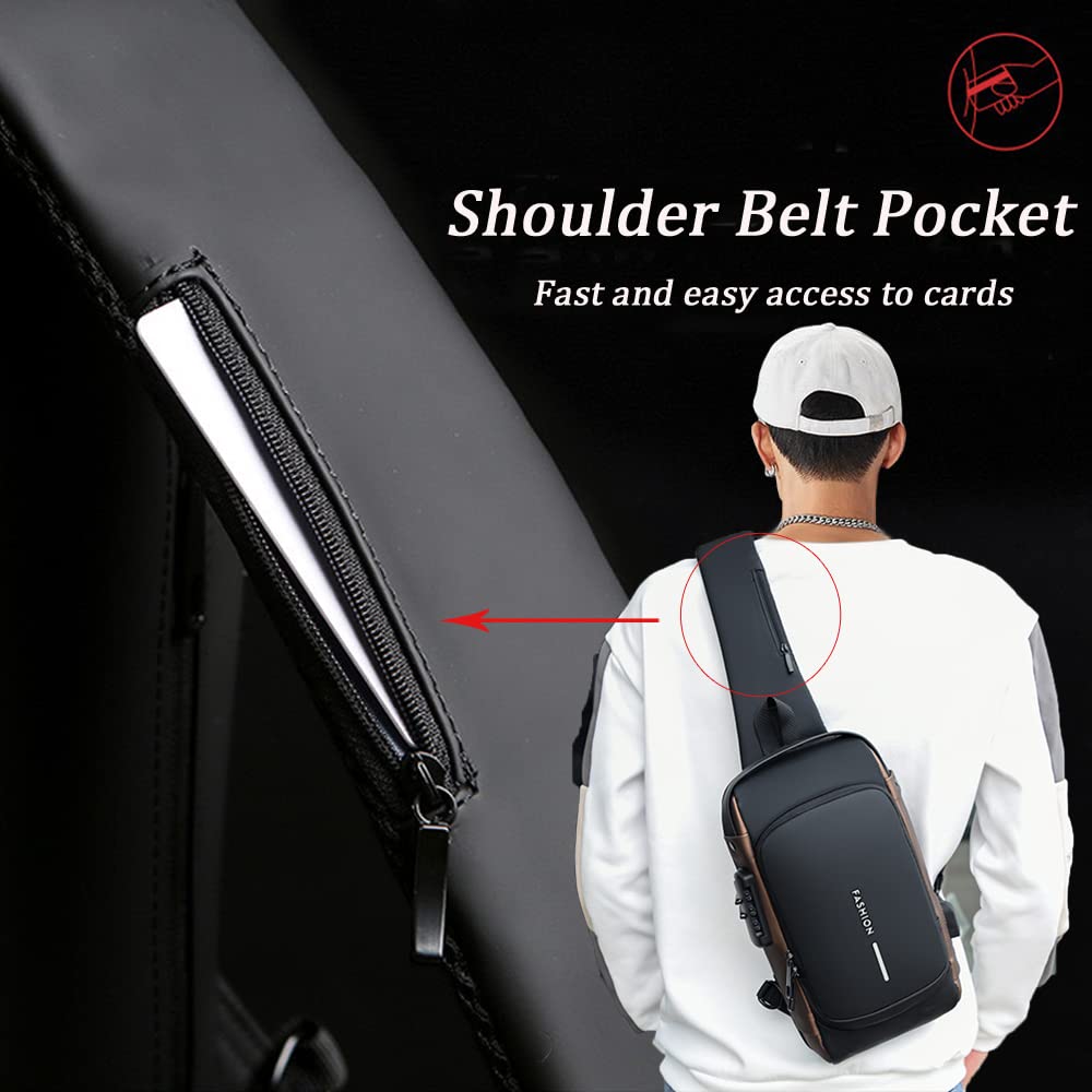 USB Charging Anti-Theft Waterproof Crossbody Sling Bag - Sport Shoulder Chest Daypack for Hiking, Travel & Gym - with Secure Zipper & Phone Charging Port