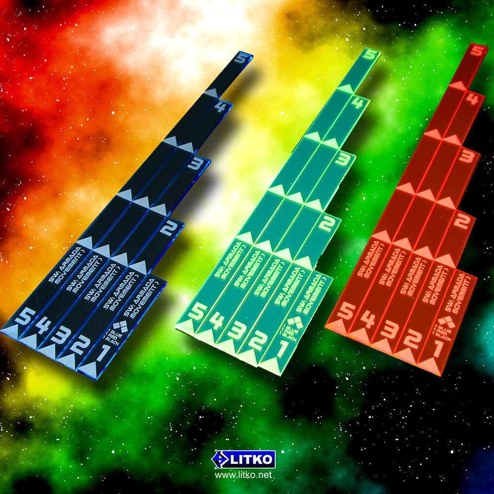 LITKO Armada Multi Range Movement Ruler Set - 5 Pack Fluorescent Blue | Star Wars Armada Compatible Wargaming Accessories | Tabletop Strategy Game Measurement Tool for Miniature Battles