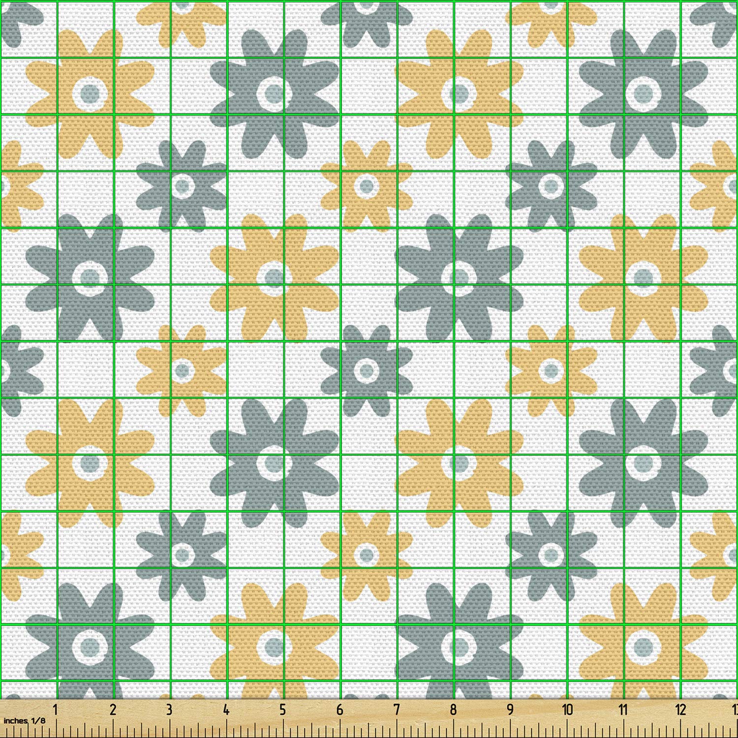 Ambesonne Garden Fabric by The Yard - Lively Wildflowers Daisies Retro Spring Nature Print | Decorative Upholstery & Home Decor Fabric | 10 Yards Almond Green Mustard | Perfect for DIY Curtains, Pillows & Table Runners