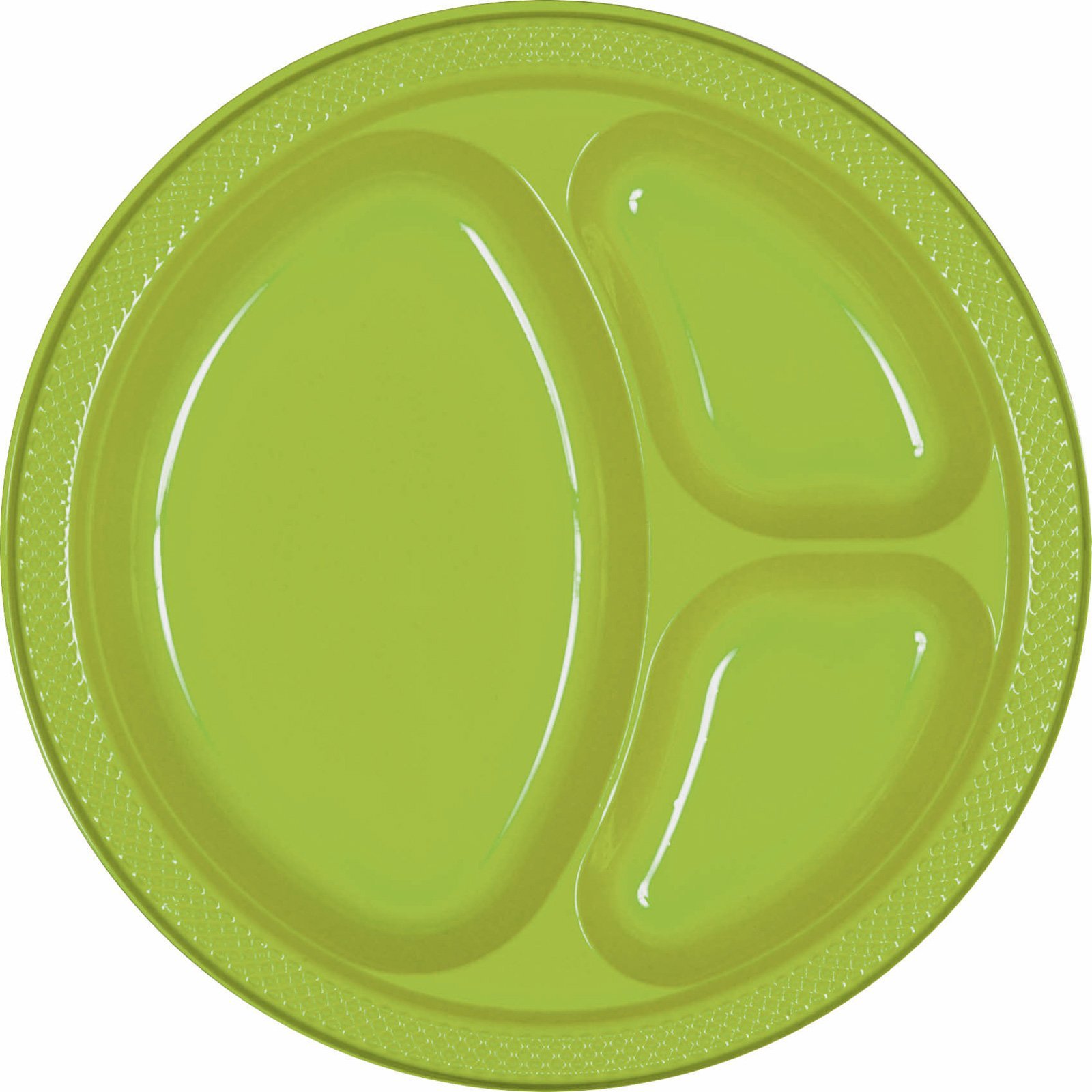Amscan Kiwi Plastic Divided Banquet Dinner Plates - 20 Pack - Perfect for Parties, Picnics & Catering Events