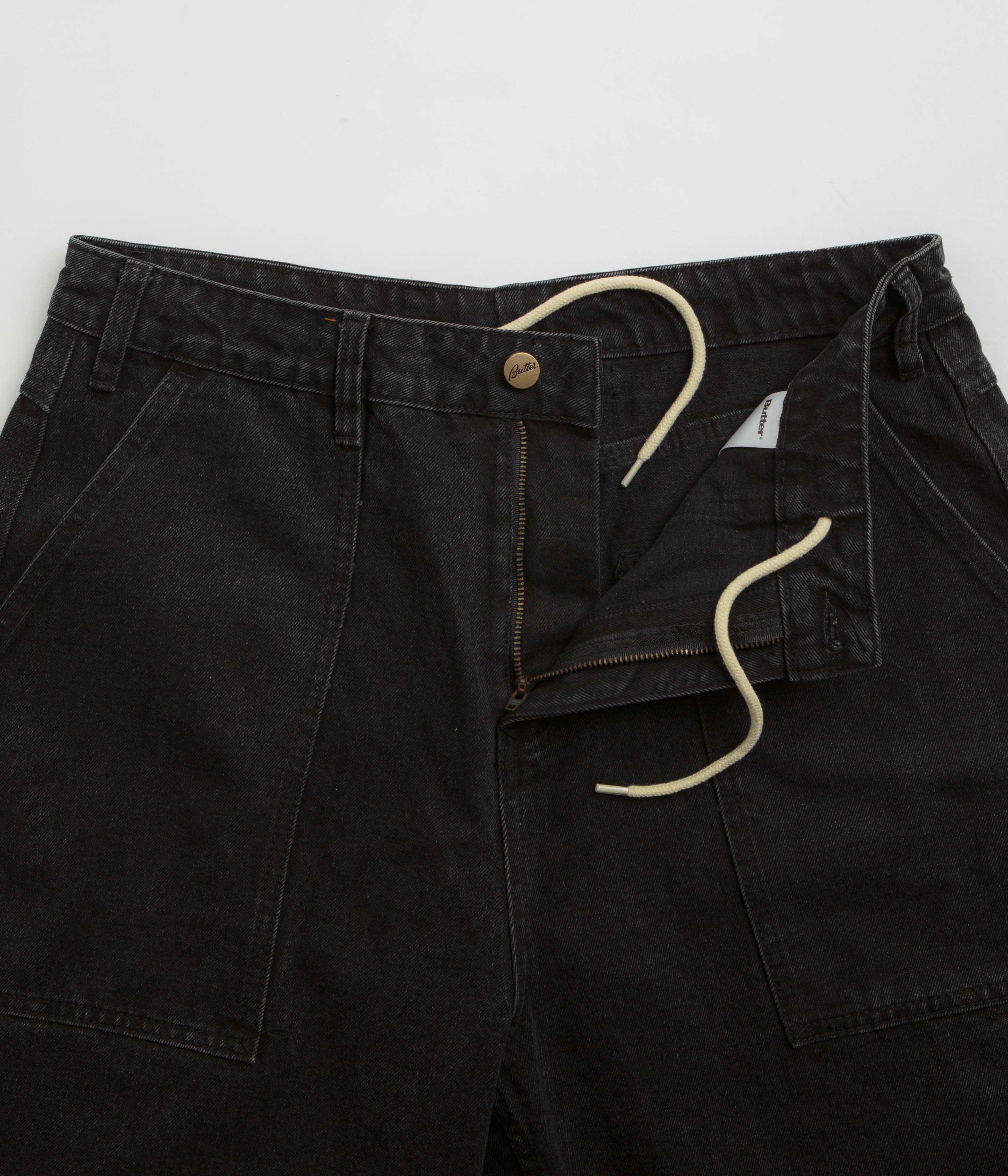 Butter Goods Washed Black Patch Pocket Denim Shorts for Men - Casual Summer Wear & Street Style Outfits